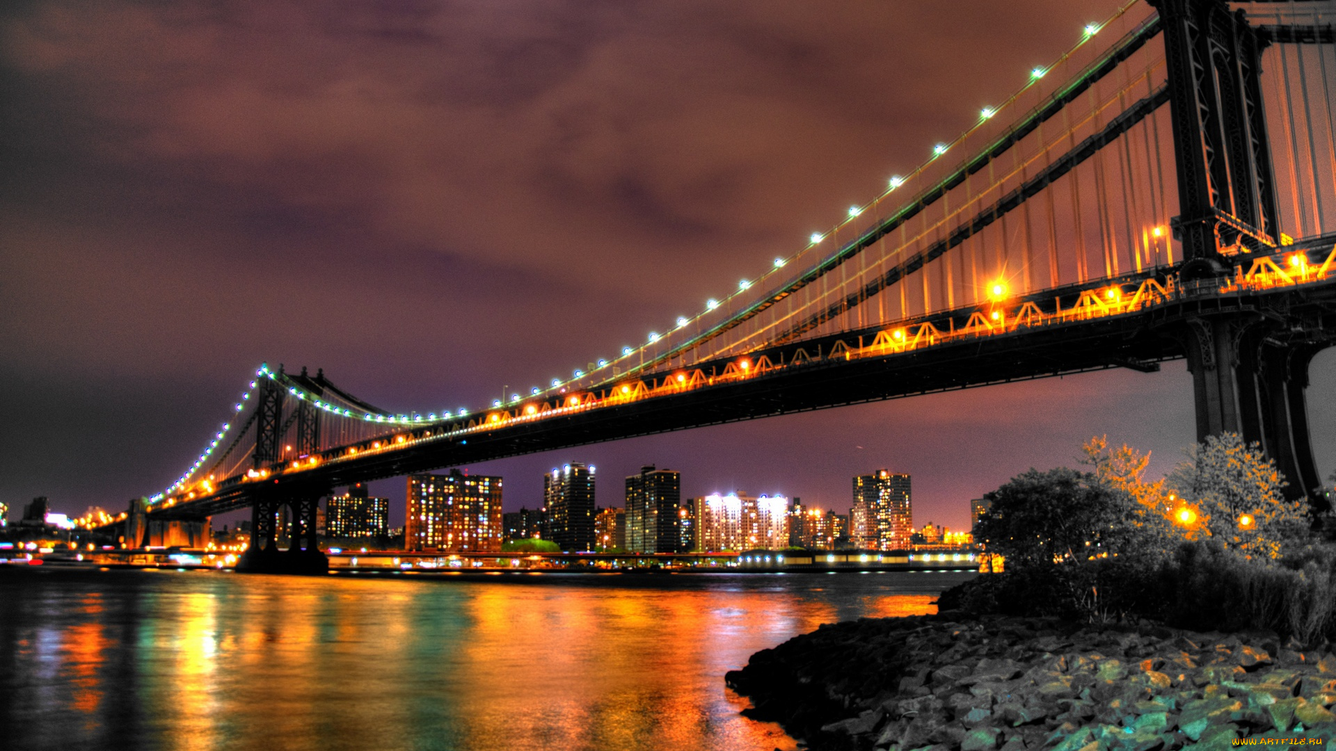 города, нью, йорк, сша, brooklyn, bridge, манхэттен