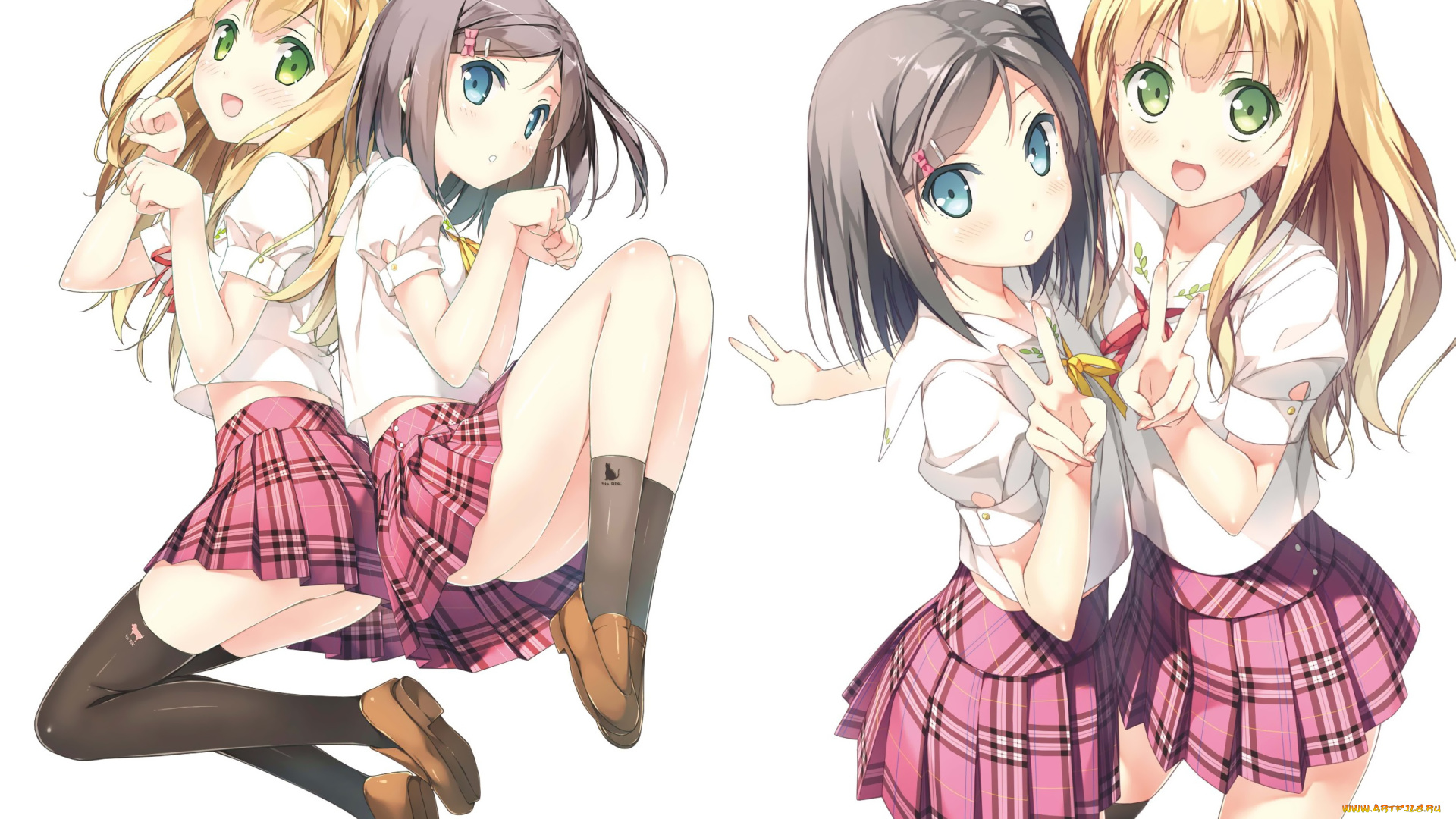 henneko, tsukiko&asuza, аниме, tsukiko, asuza, black, hair, blonde
