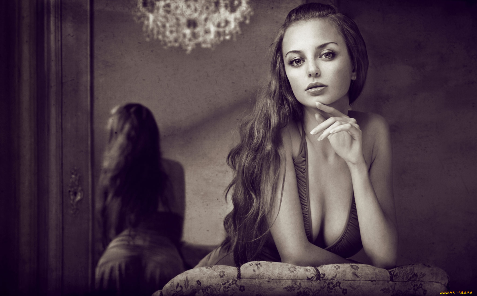 -Unsort, Черно-белые, обои, девушки, unsort, Черно, белые, обои, грудь, волосы