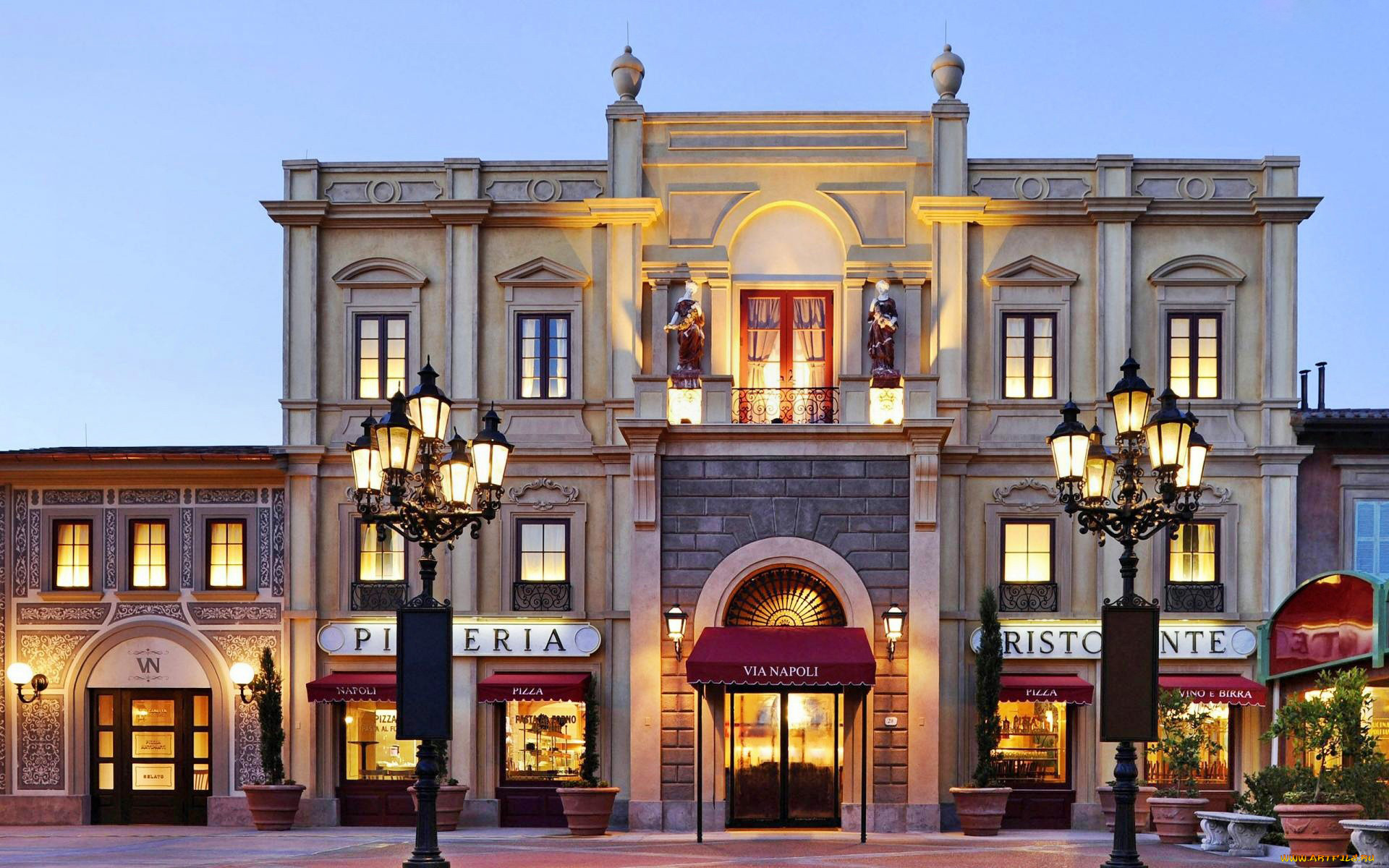 города, здания, дома, ресторан, фонари