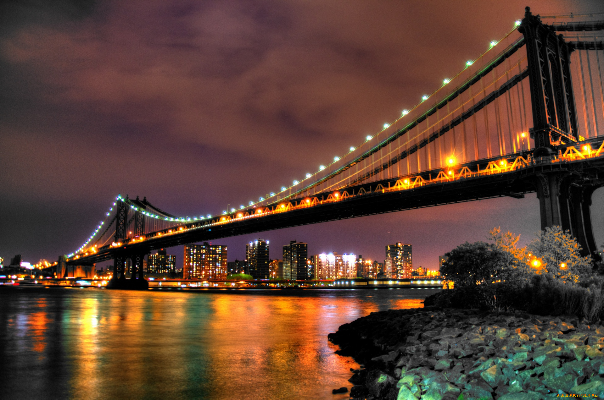 города, нью, йорк, сша, brooklyn, bridge, манхэттен