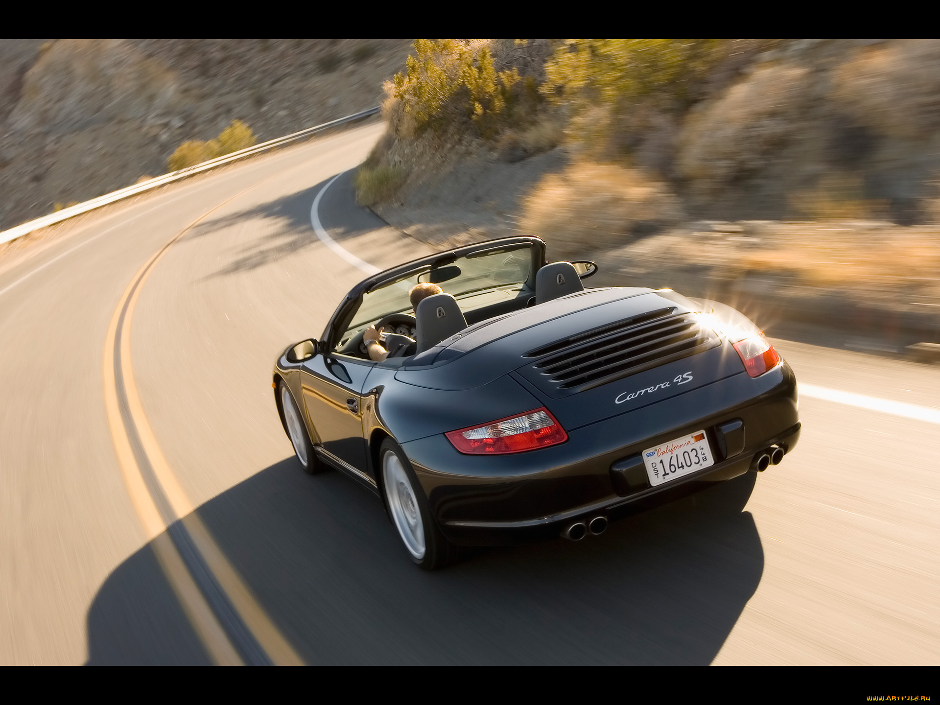 porsche, carrera, автомобили, скорость, дорога, поворот, кабриолет