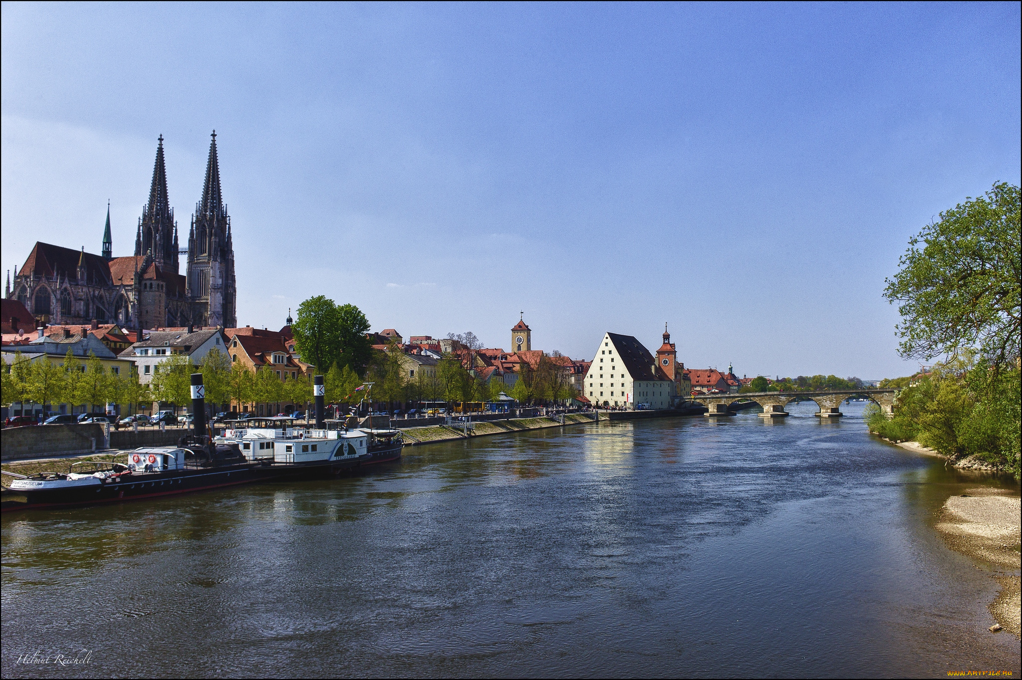 города, регенсбург, германия, река, собор, дома