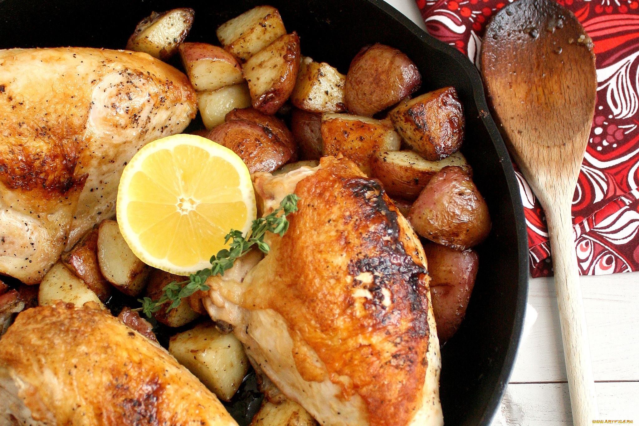 еда, мясные, блюда, мясо, картофель, лимон, ложка