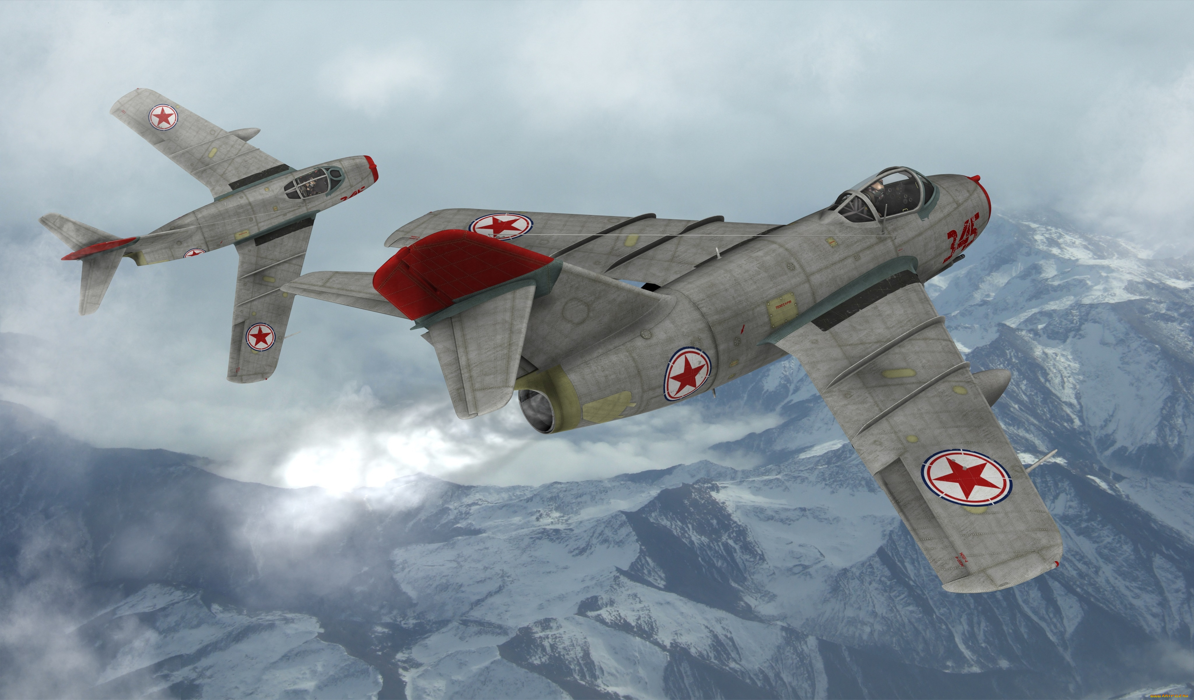 авиация, 3д, рисованые, graphic, полет, самолеты, миг-15