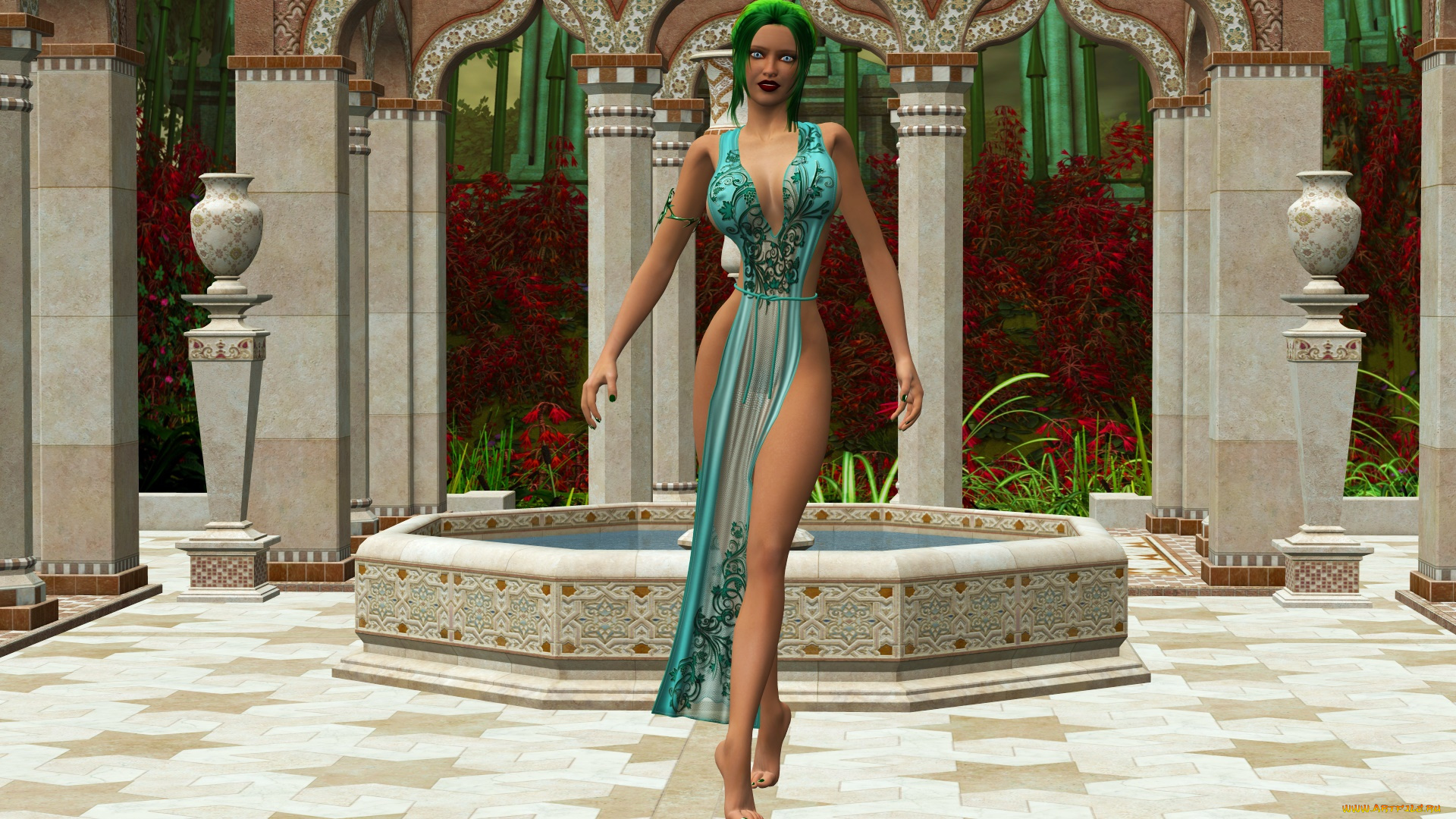 3д, графика, люди, , people, девушка, замок, фон, взгляд