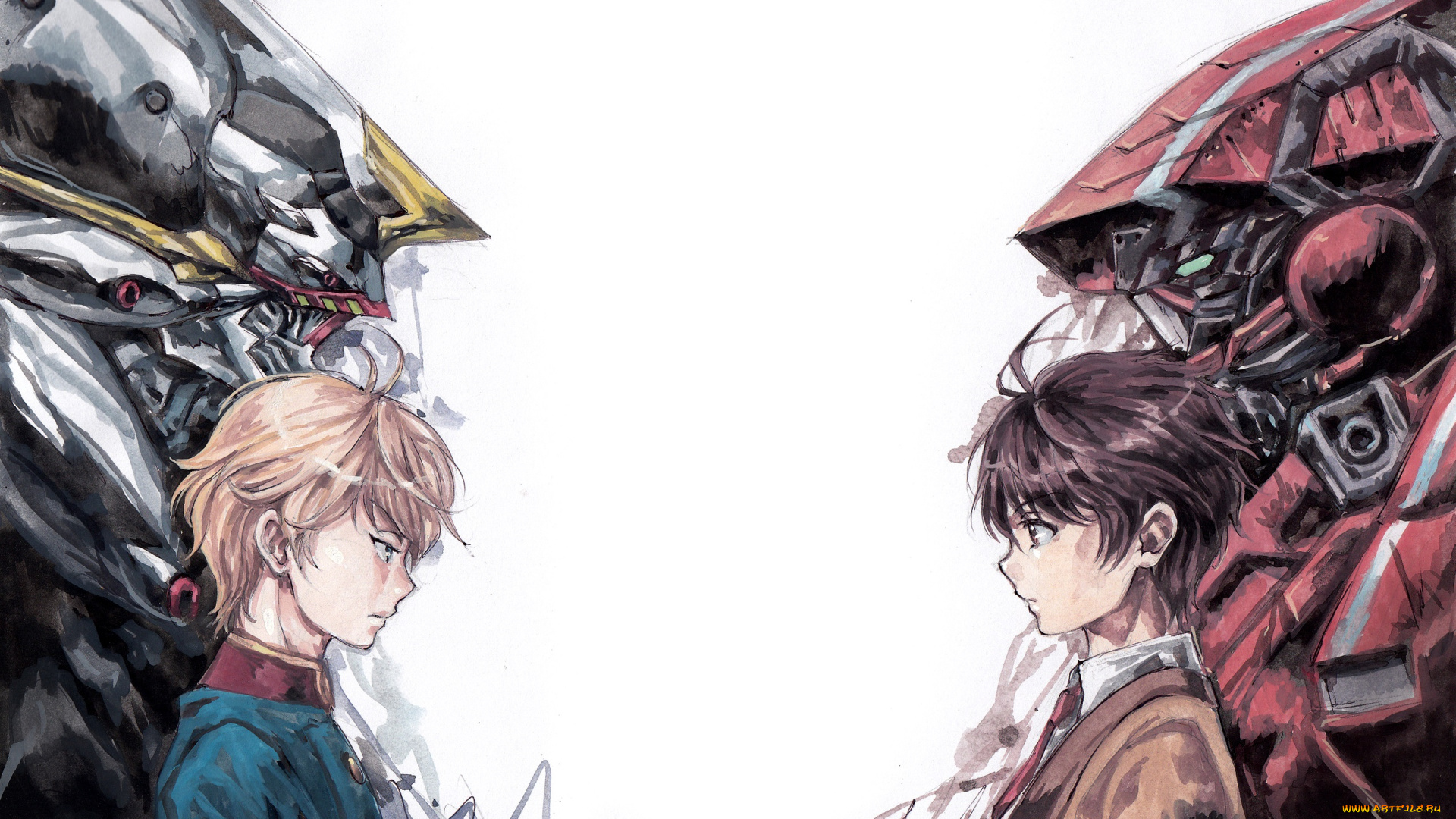 разное, арты, кайзука, инахо, троят, соперники, шатен, блондин, пилоты, роботы, аниме, арт, катафракты, парни, слейн, рисунок, фон, зеро, альдноа