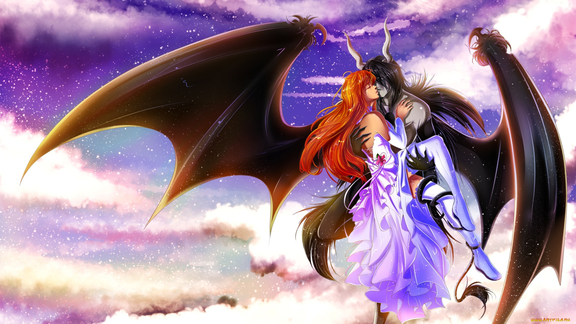 разное, арты, любовь, облака, блич, иноуэ, орихиме, аниме, пара, арт, аранкар, небо, улькиорра, романтика