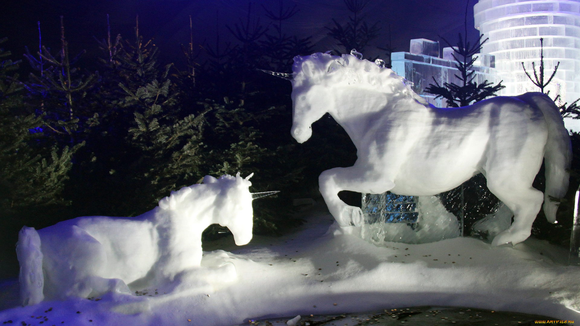 разное, фигуры, из, песка, , льда, и, снега, снег, лошади, скульптуры, вола, лёд