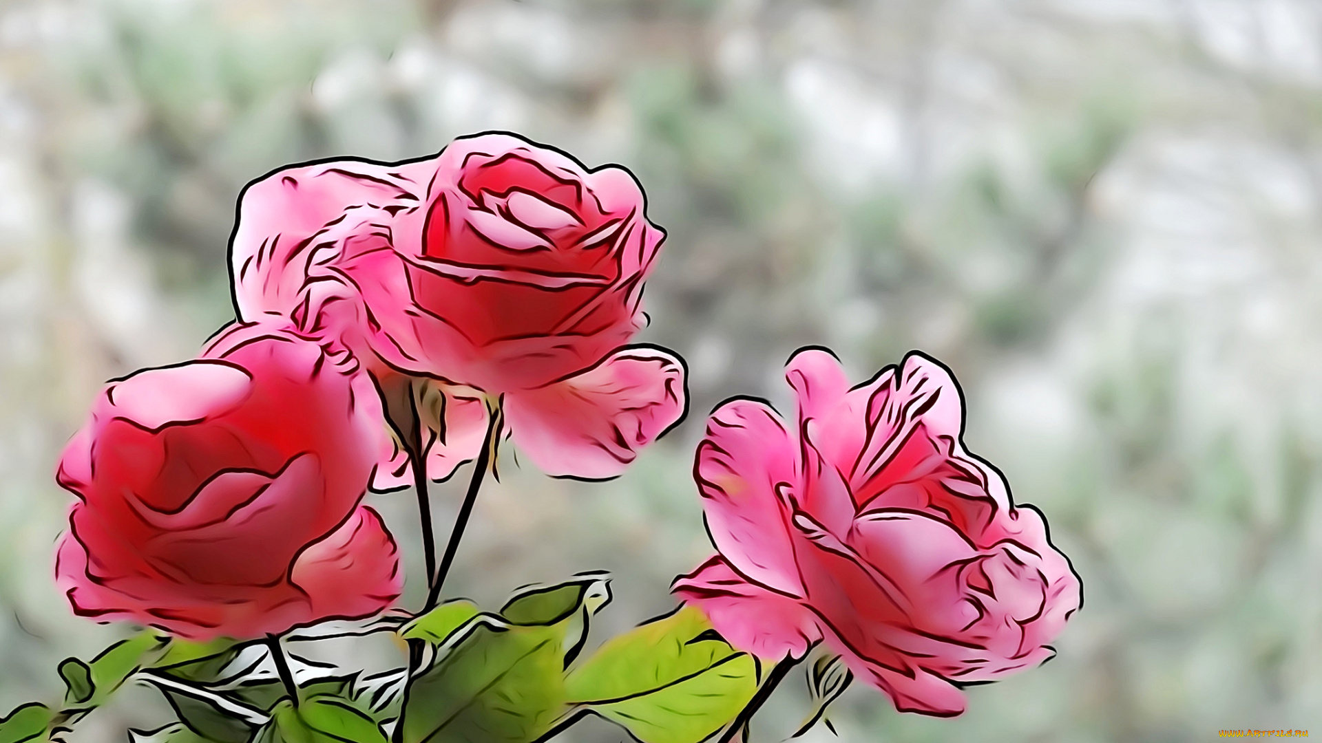 разное, компьютерный, дизайн, линии, розы, лепестки, цветы, краски