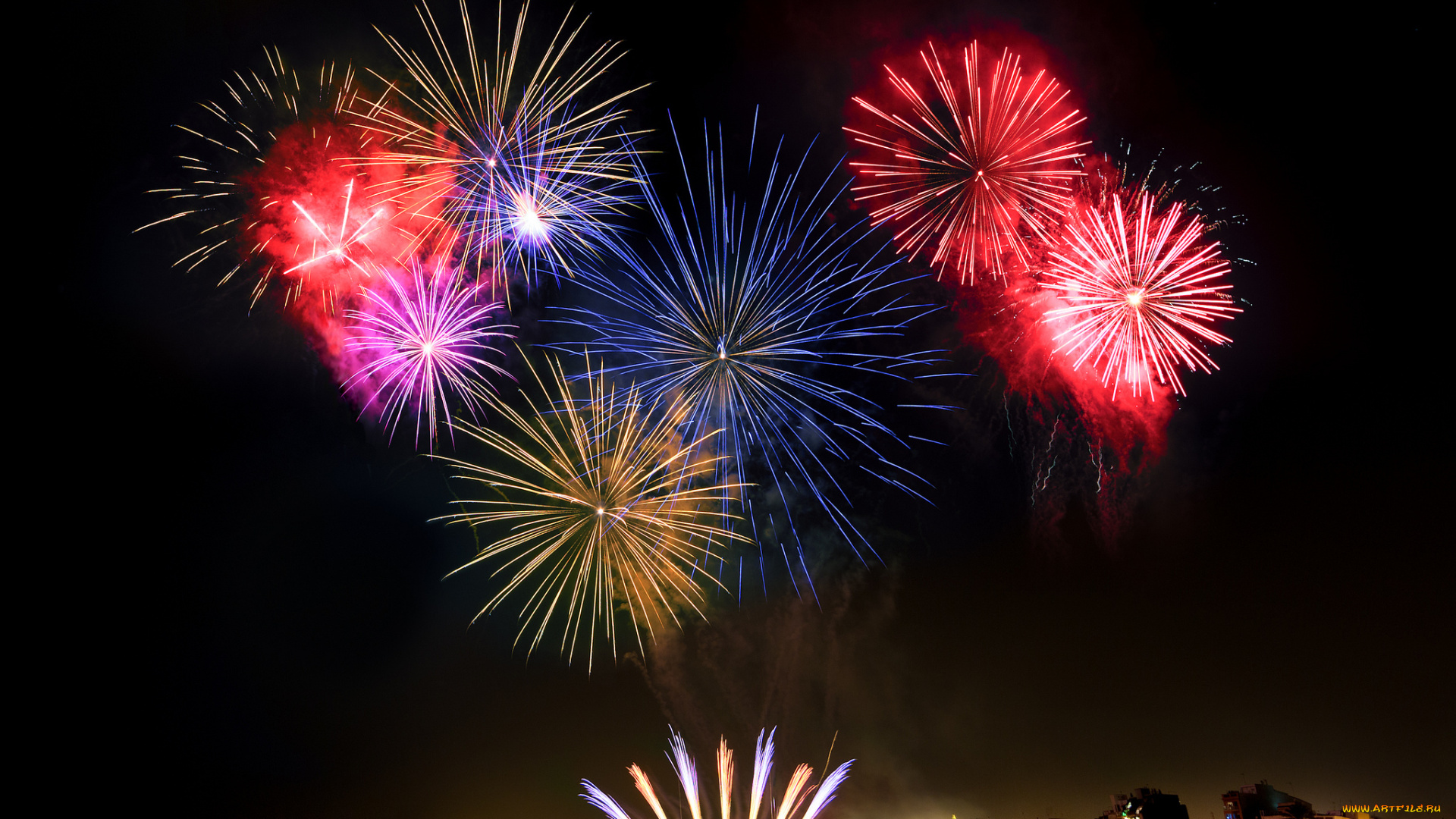 разное, салюты, , фейерверки, ночь, фейерверк