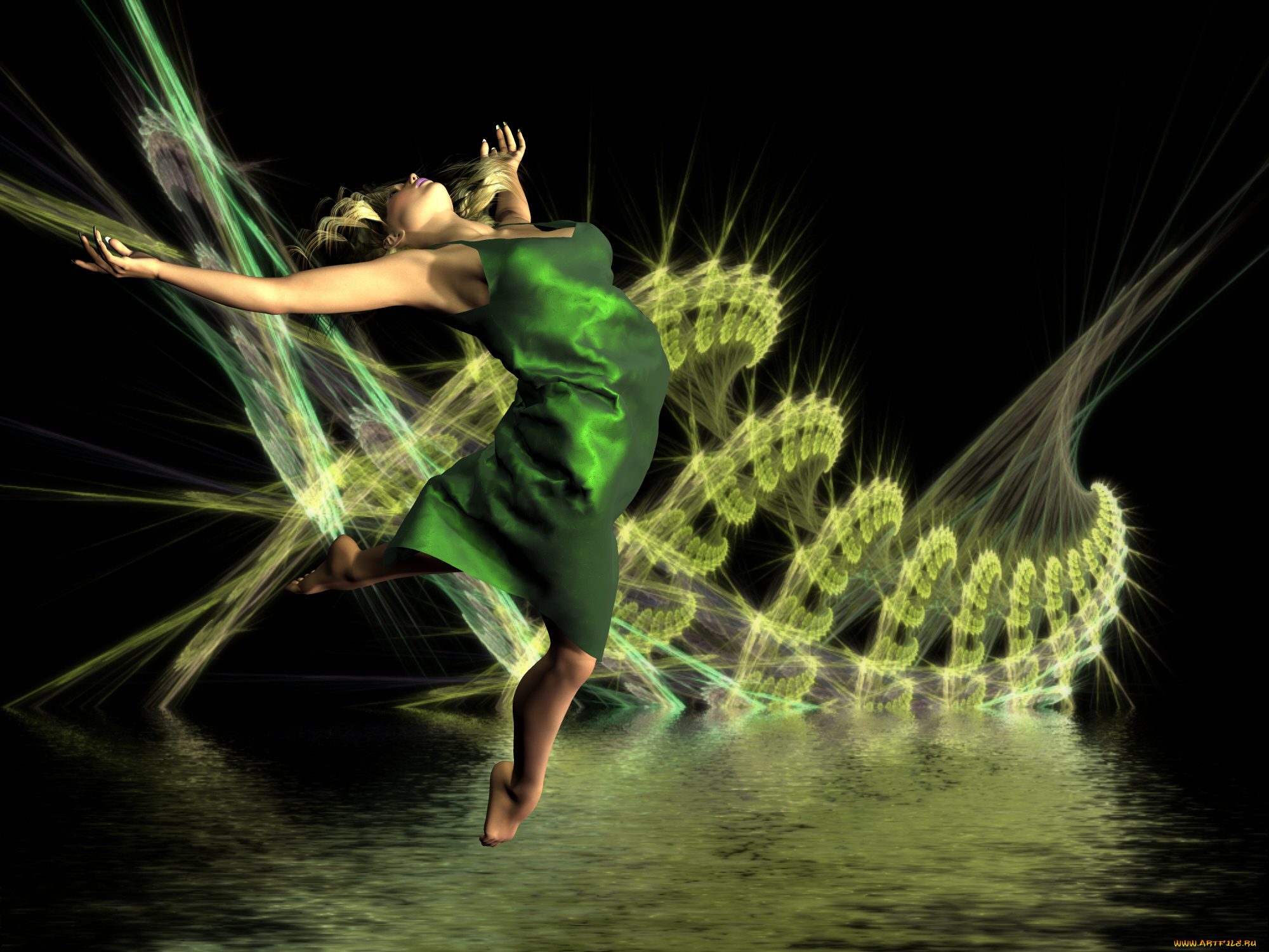 3д, графика, фантазия, , fantasy, девушка, фон, движение