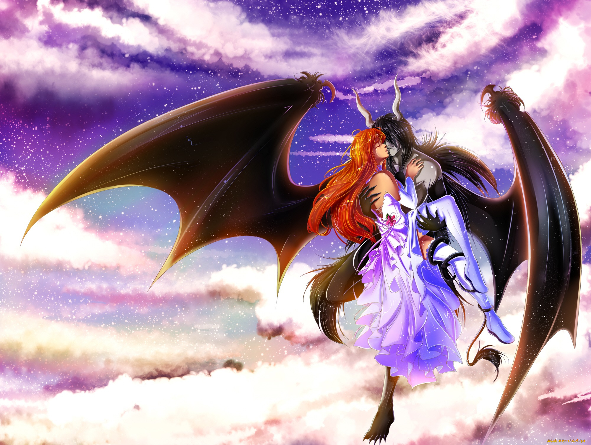 разное, арты, любовь, облака, блич, иноуэ, орихиме, аниме, пара, арт, аранкар, небо, улькиорра, романтика