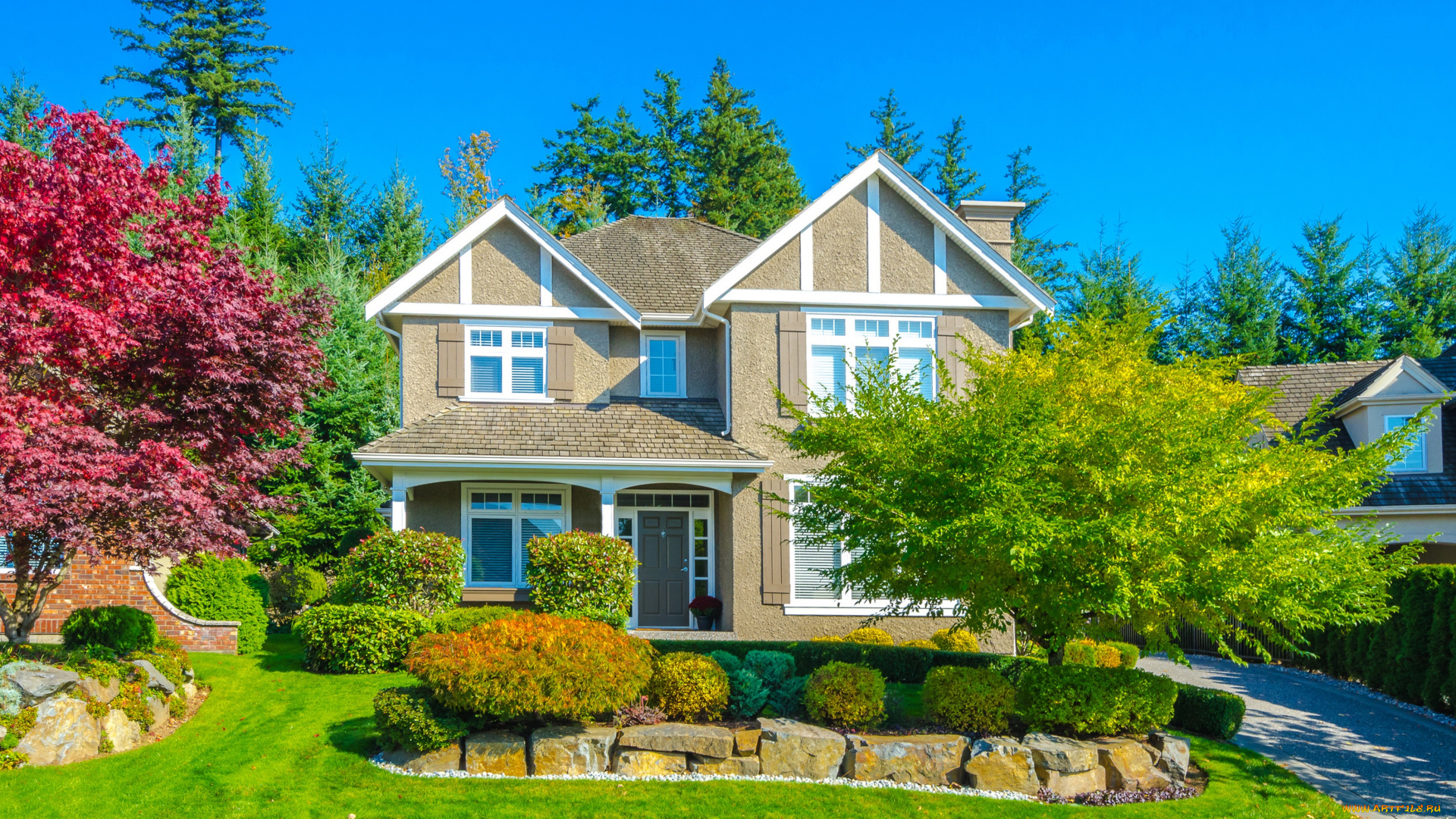 города, -, здания, , дома, дом, сад