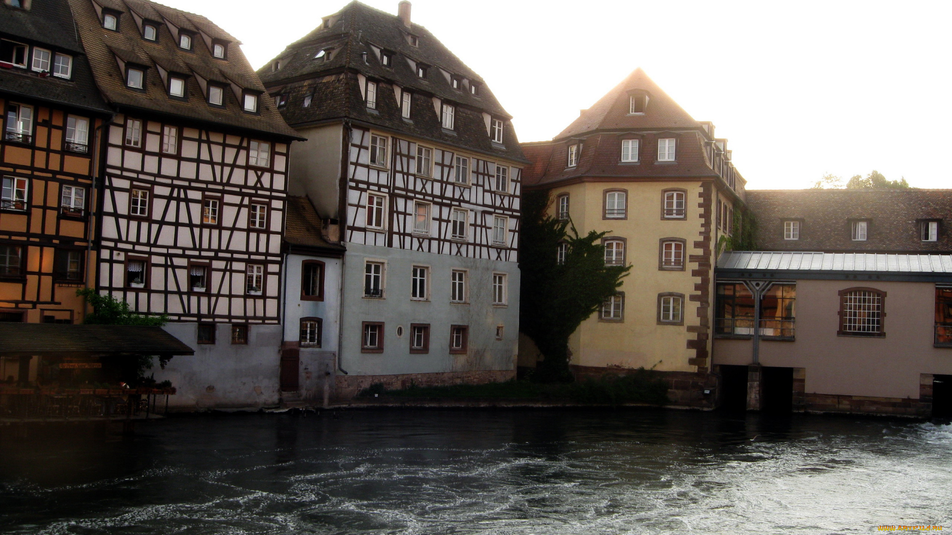 города, страсбург, , франция, дома, канал