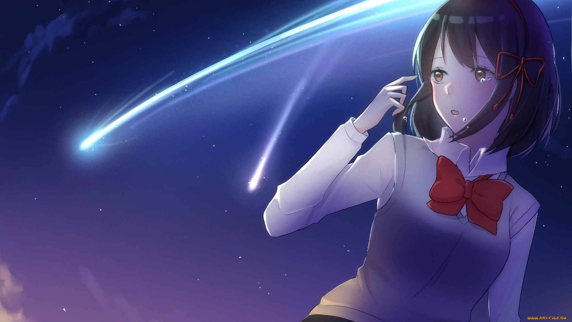 аниме, kimi, no, na, wa, фон, взгляд, девушка