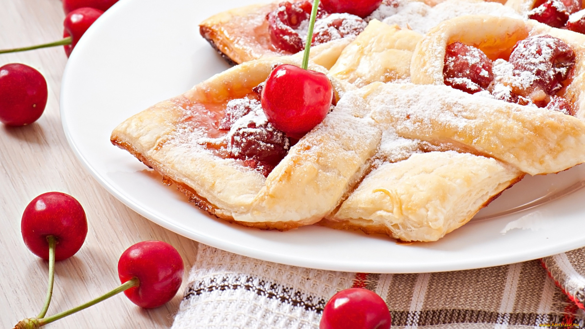 еда, пироги, сдоба, лакомство, выпечка, варенье, вишни, хворост
