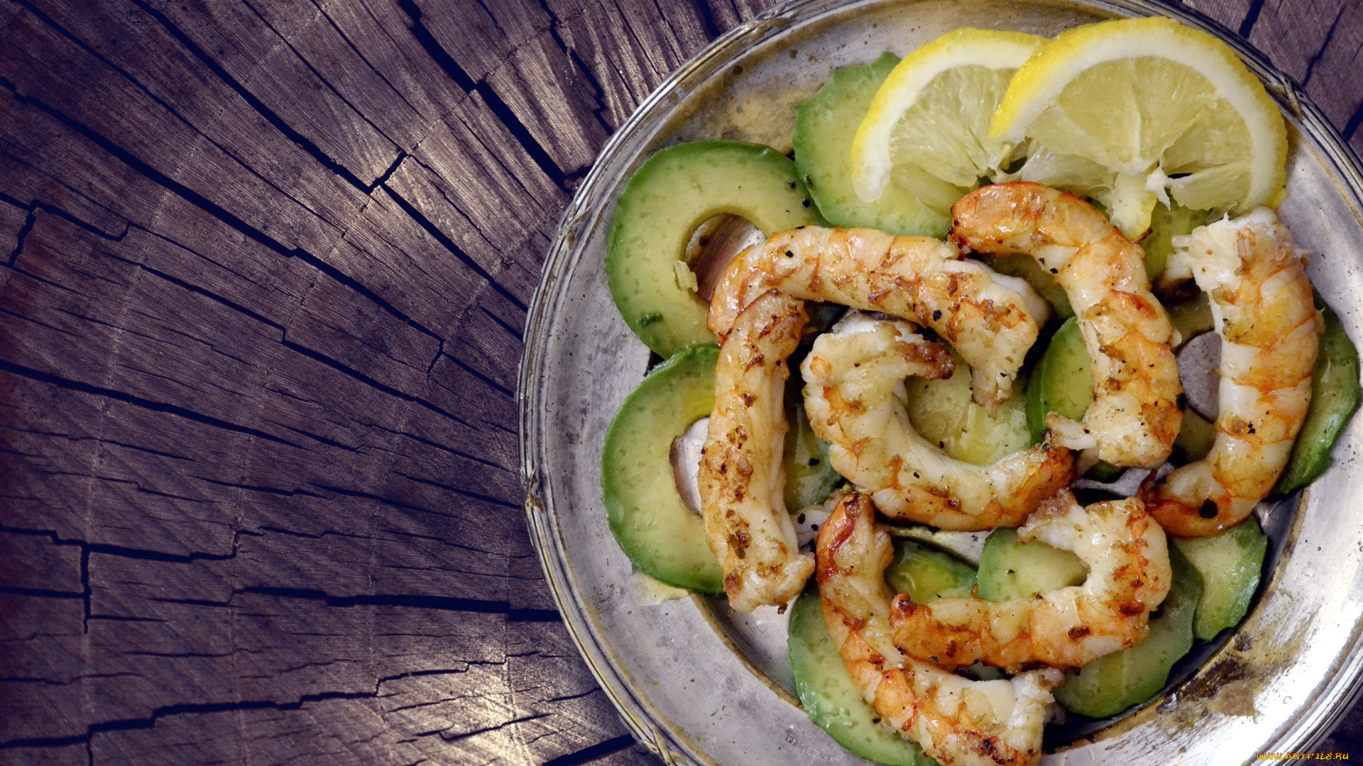 еда, рыбные, блюда, , с, морепродуктами, лимон, креветки, авокадо