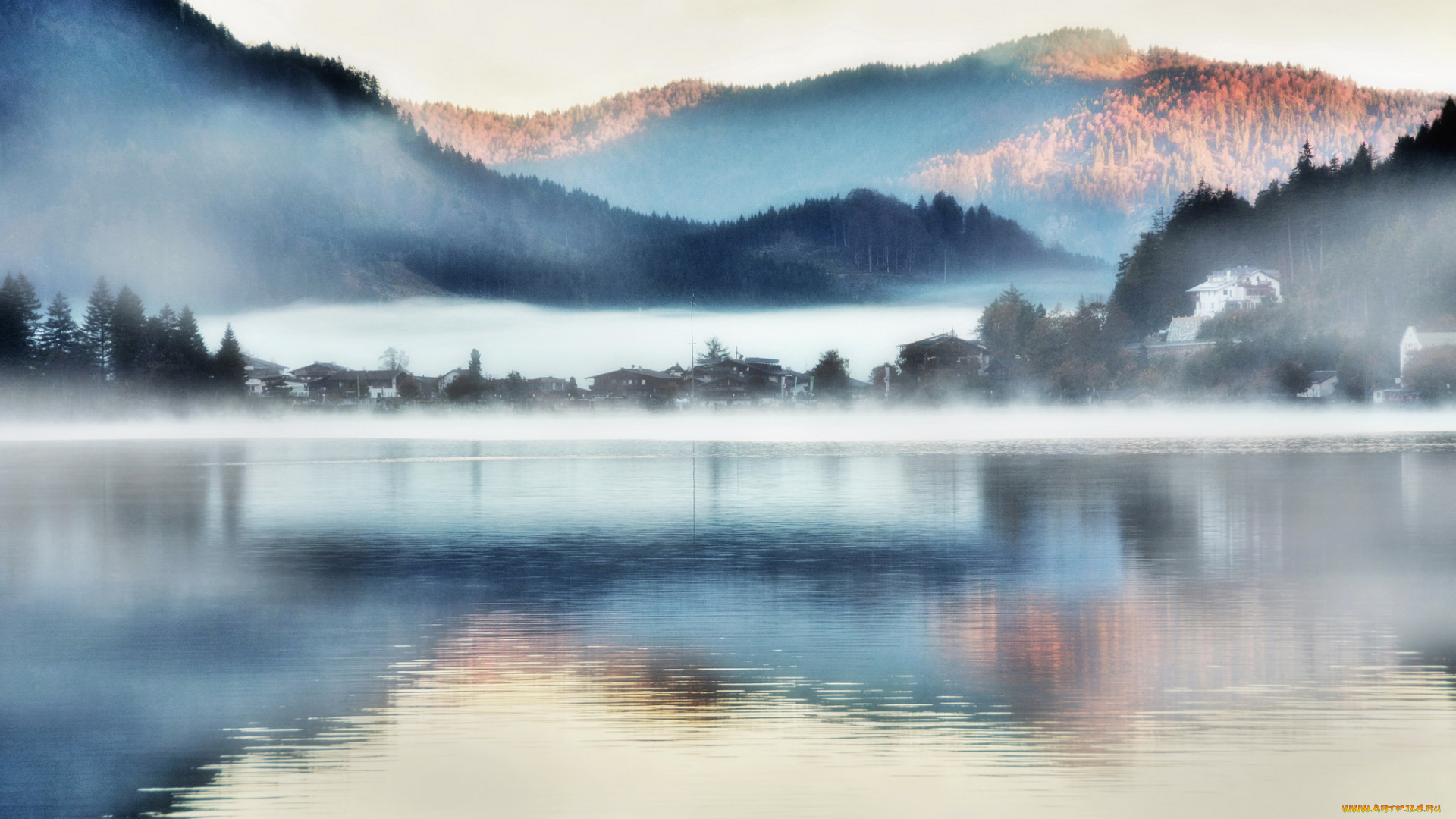 природа, реки, озера, озеро, горы, туман