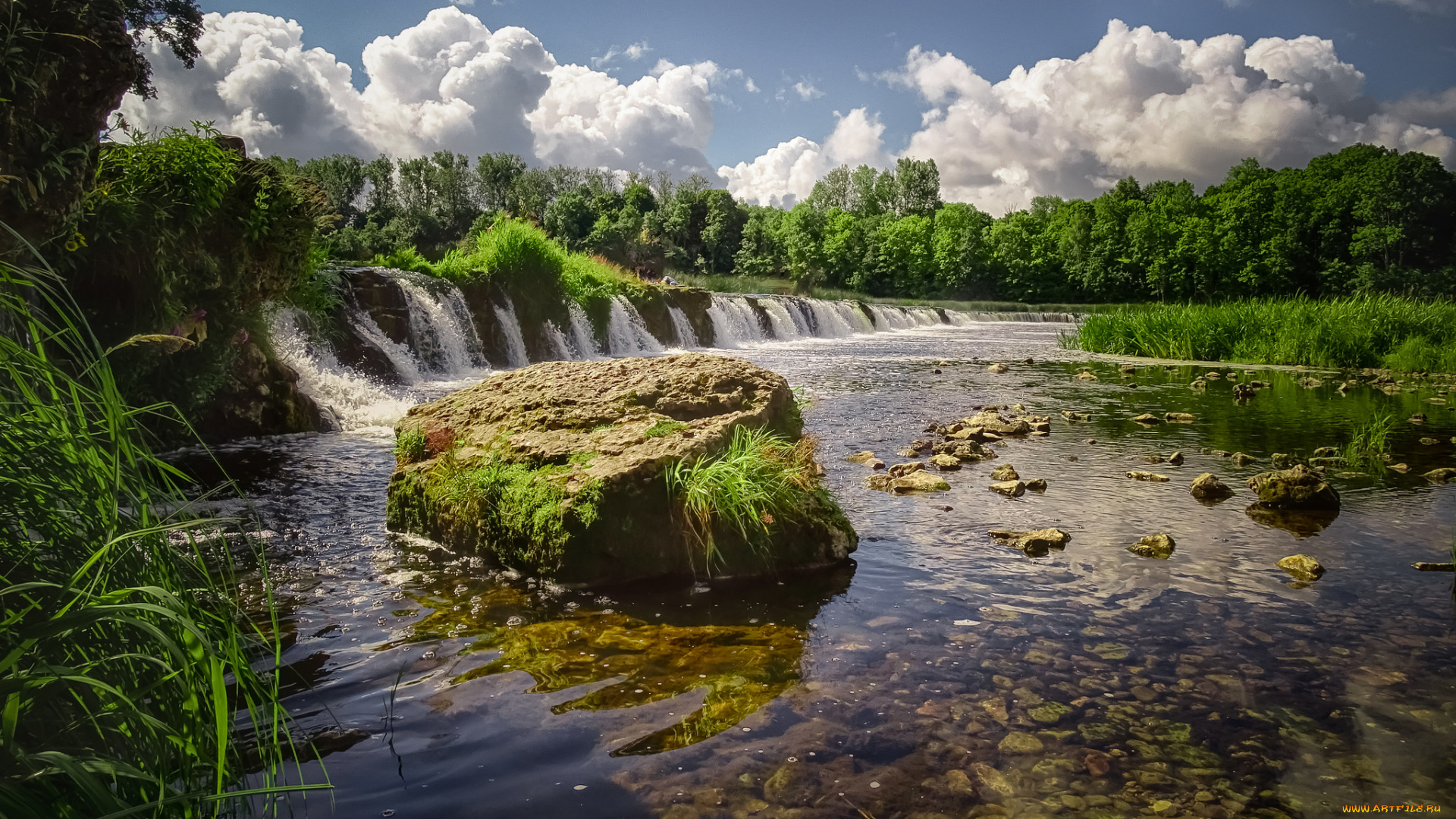 природа, водопады, река, водопад, лес
