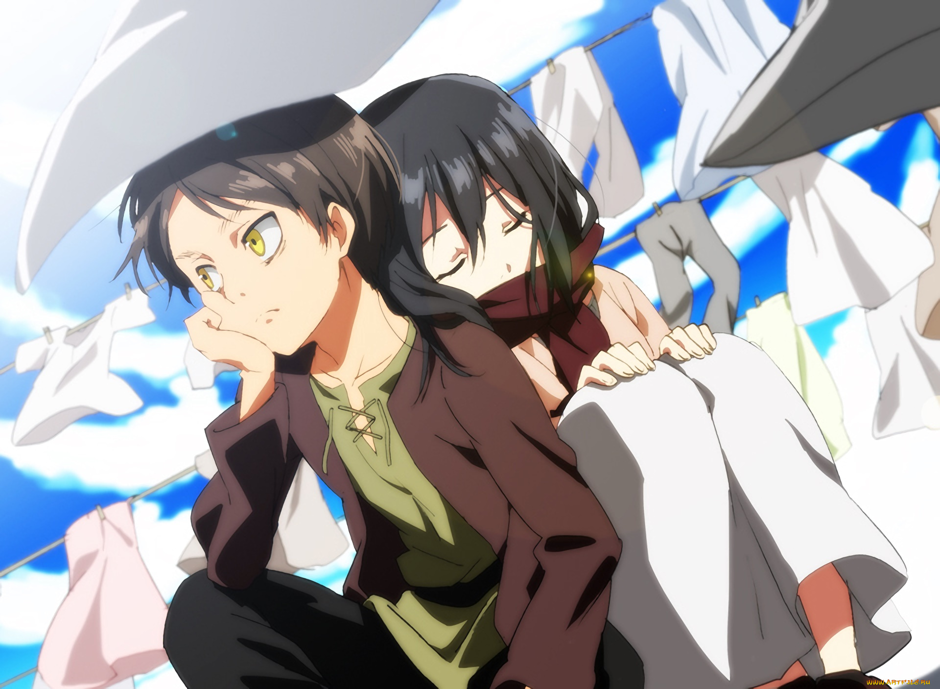 аниме, shingeki, no, kyojin, девушка, взгляд, фон