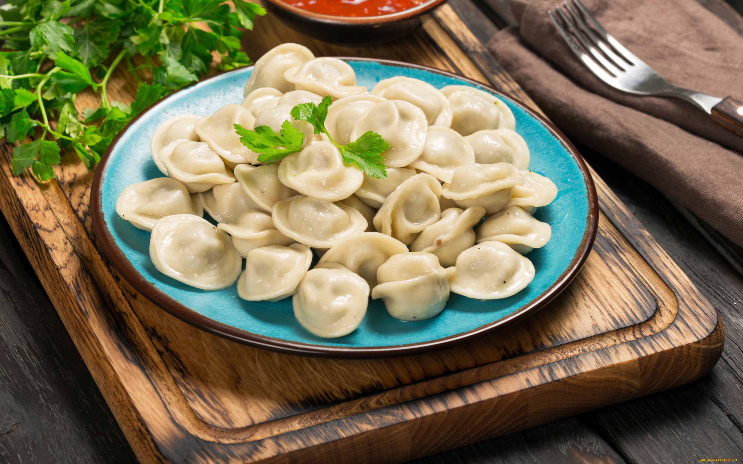 еда, пельмени, , манты, , вареники, на, голубой, тарелке