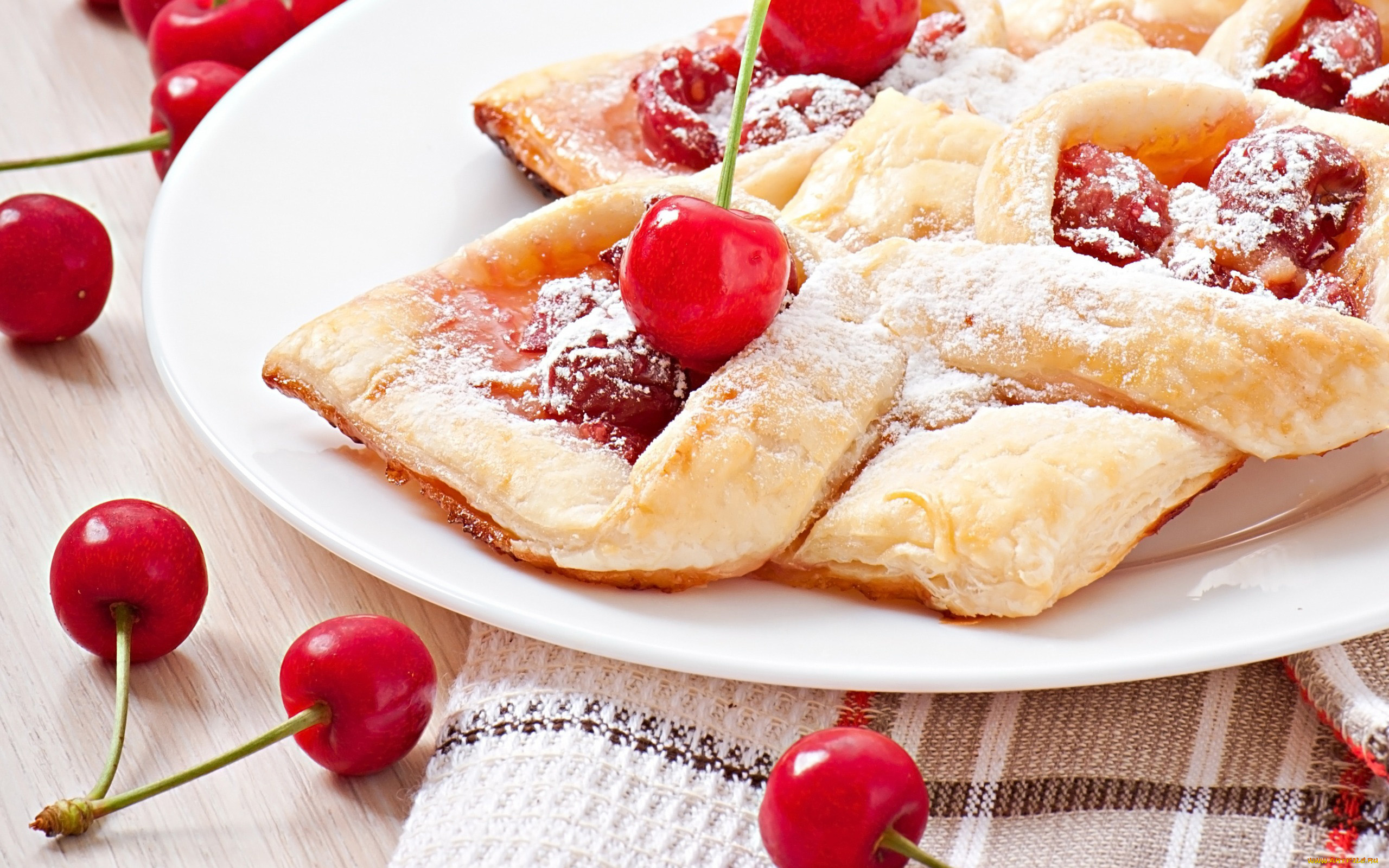 еда, пироги, сдоба, лакомство, выпечка, варенье, вишни, хворост