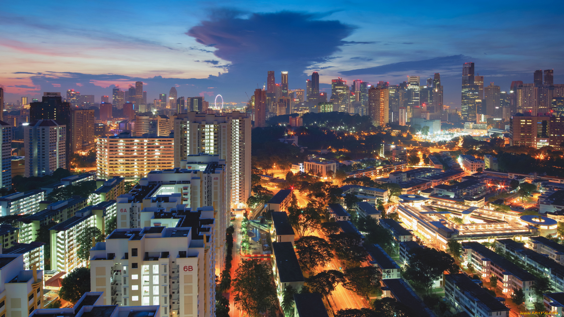 города, -, огни, ночного, города, простор