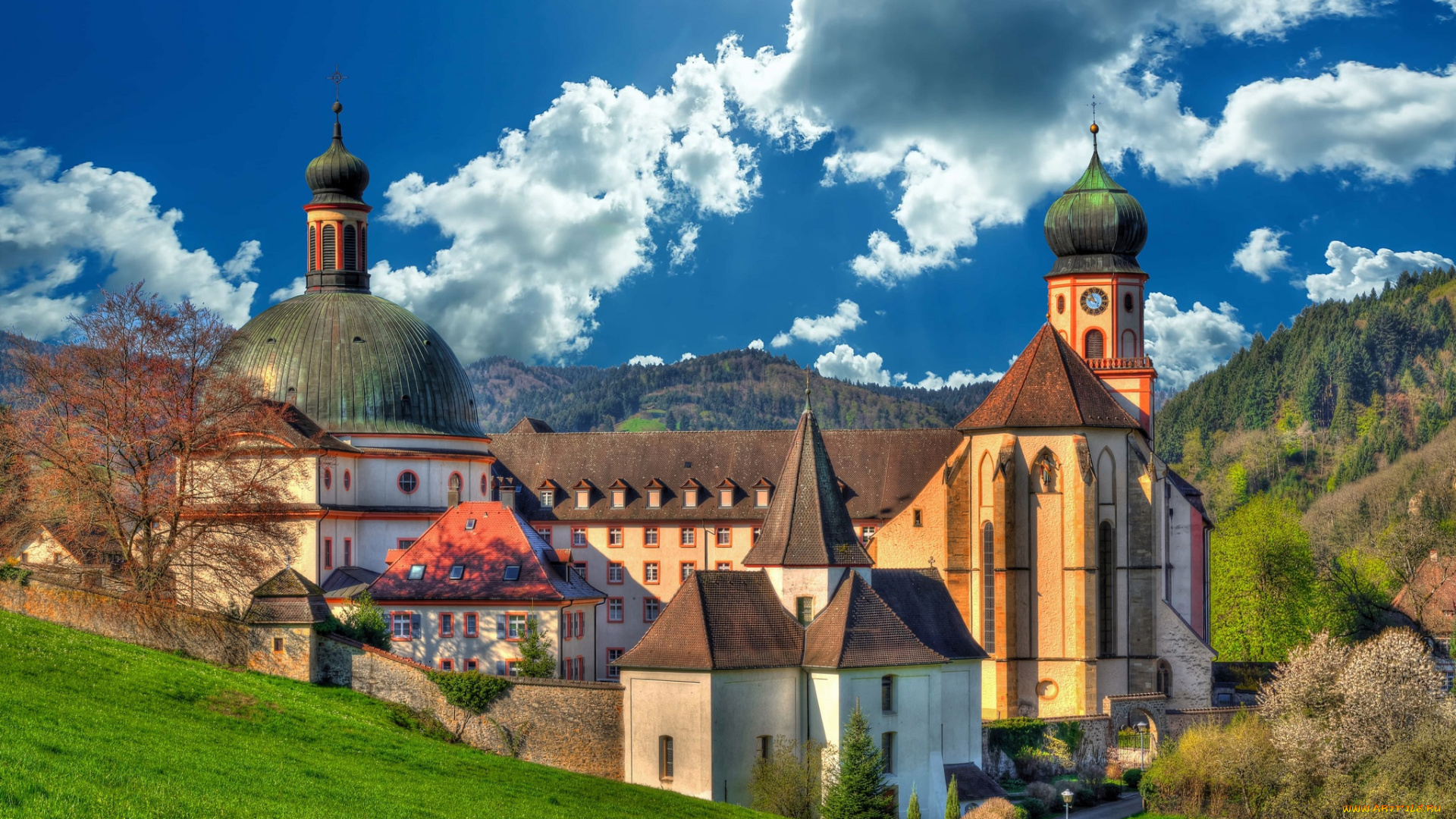 города, -, православные, церкви, , монастыри, облака, мюнстерталь, монастырь, аббатство, германия, st, trudpert, abbey, muenstertal, баден-вюртемберг, germany, baden-wurttemberg