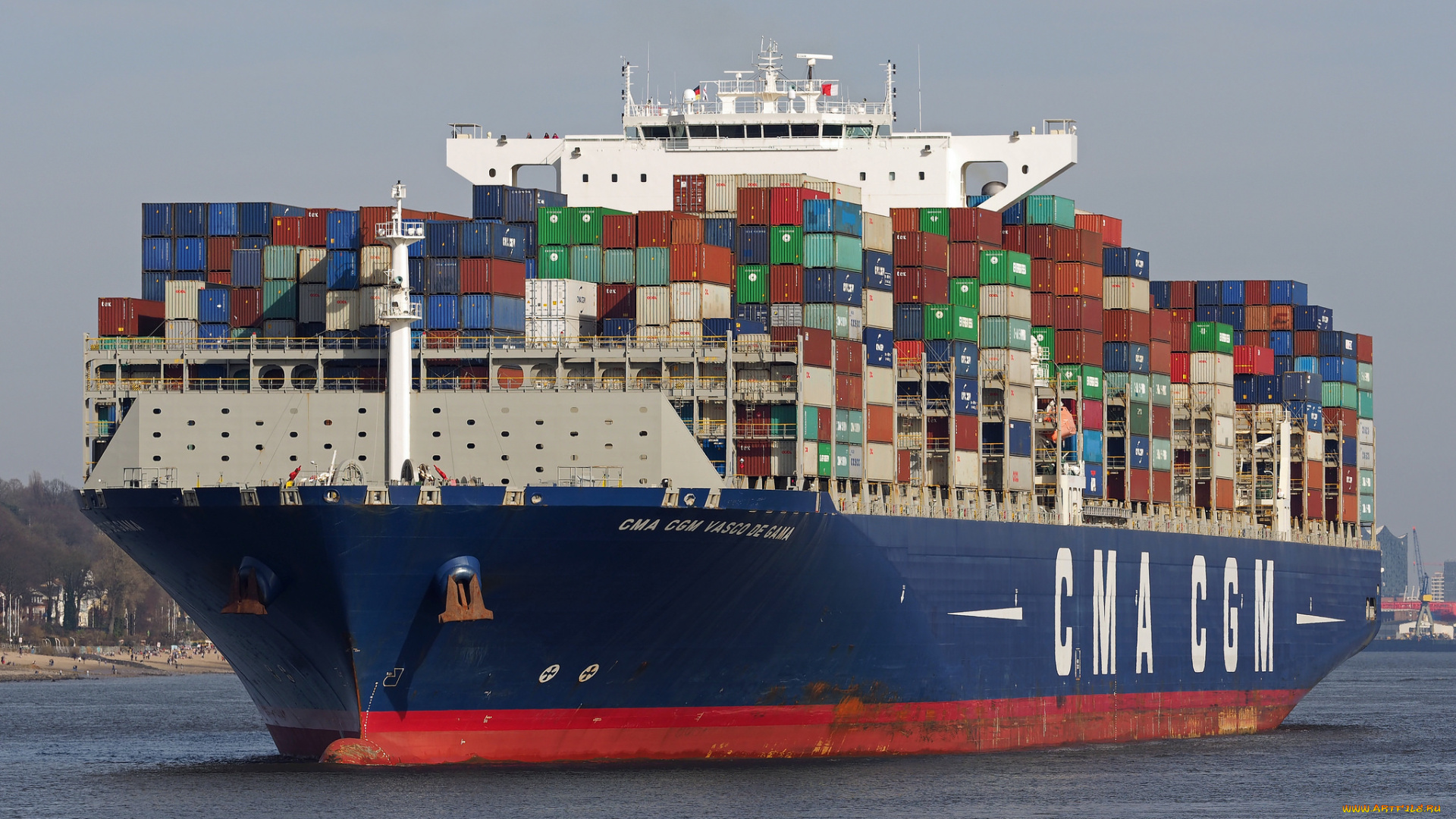 корабли, грузовые, суда, контейнеровоз