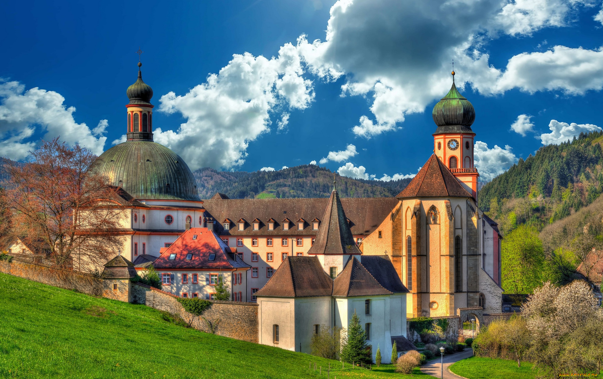 города, -, православные, церкви, , монастыри, облака, мюнстерталь, монастырь, аббатство, германия, st, trudpert, abbey, muenstertal, баден-вюртемберг, germany, baden-wurttemberg
