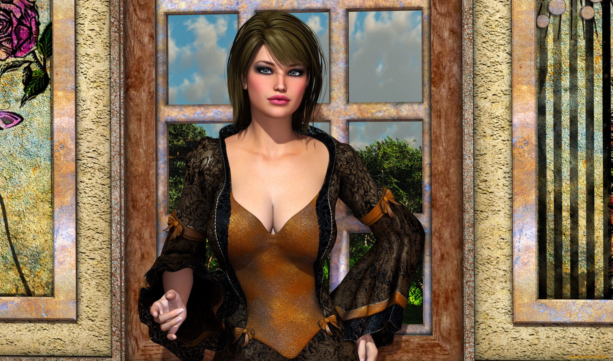 3д, графика, люди, , people, фон, взгляд, девушка