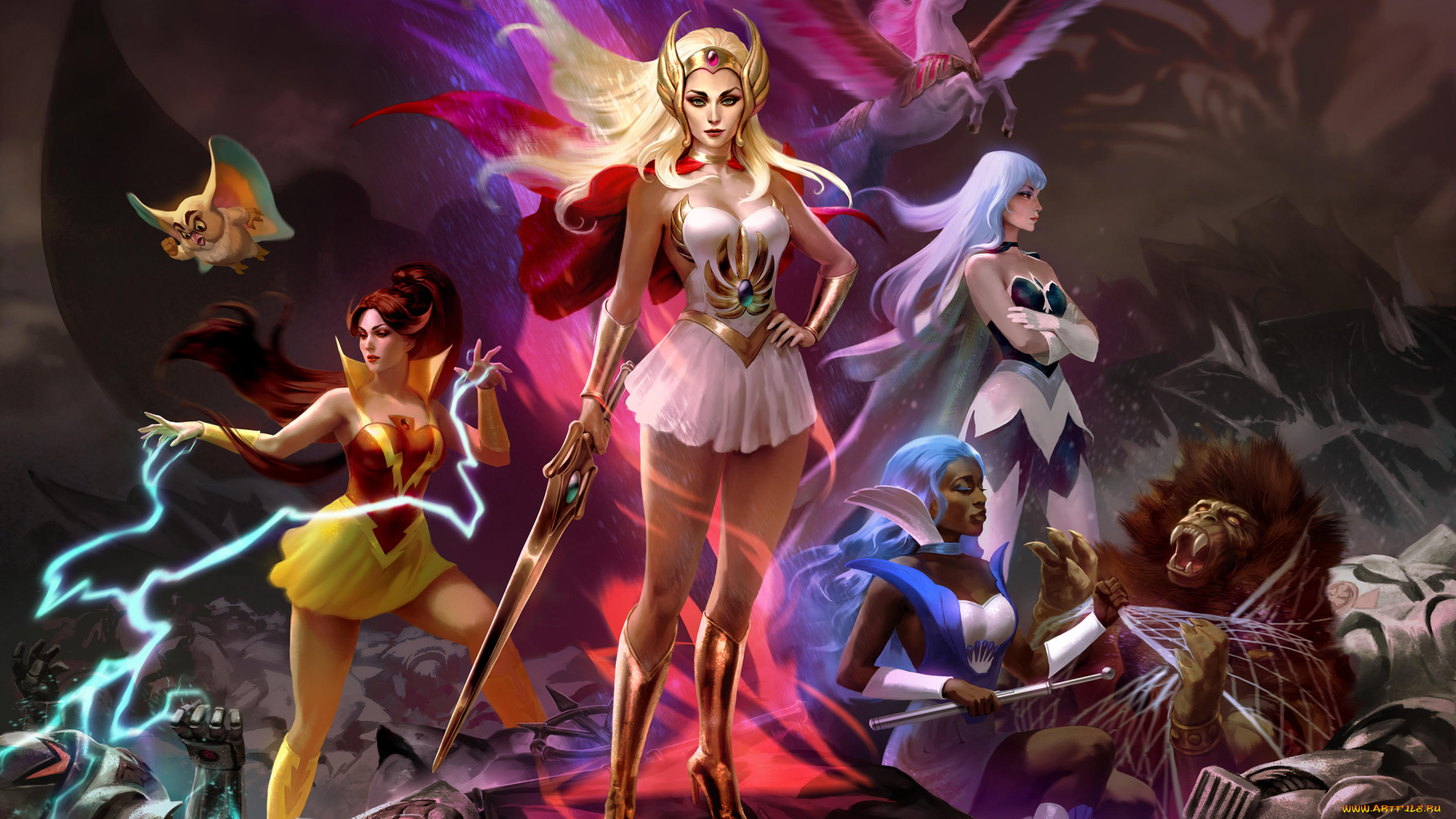 фэнтези, существа, девушка, взгляд, фон