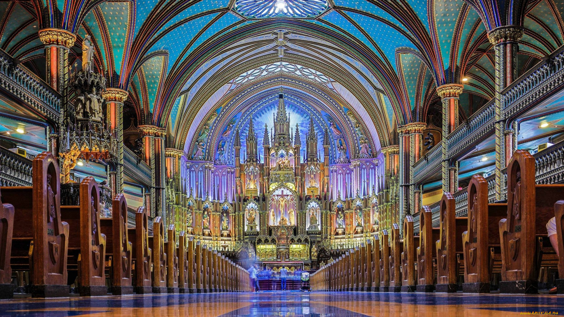 интерьер, убранство, , роспись, храма, cathedral, dame, notre, interior, canada, basilica, montreal