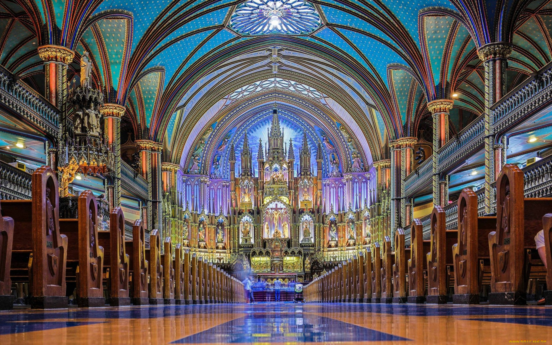 интерьер, убранство, , роспись, храма, cathedral, dame, notre, interior, canada, basilica, montreal
