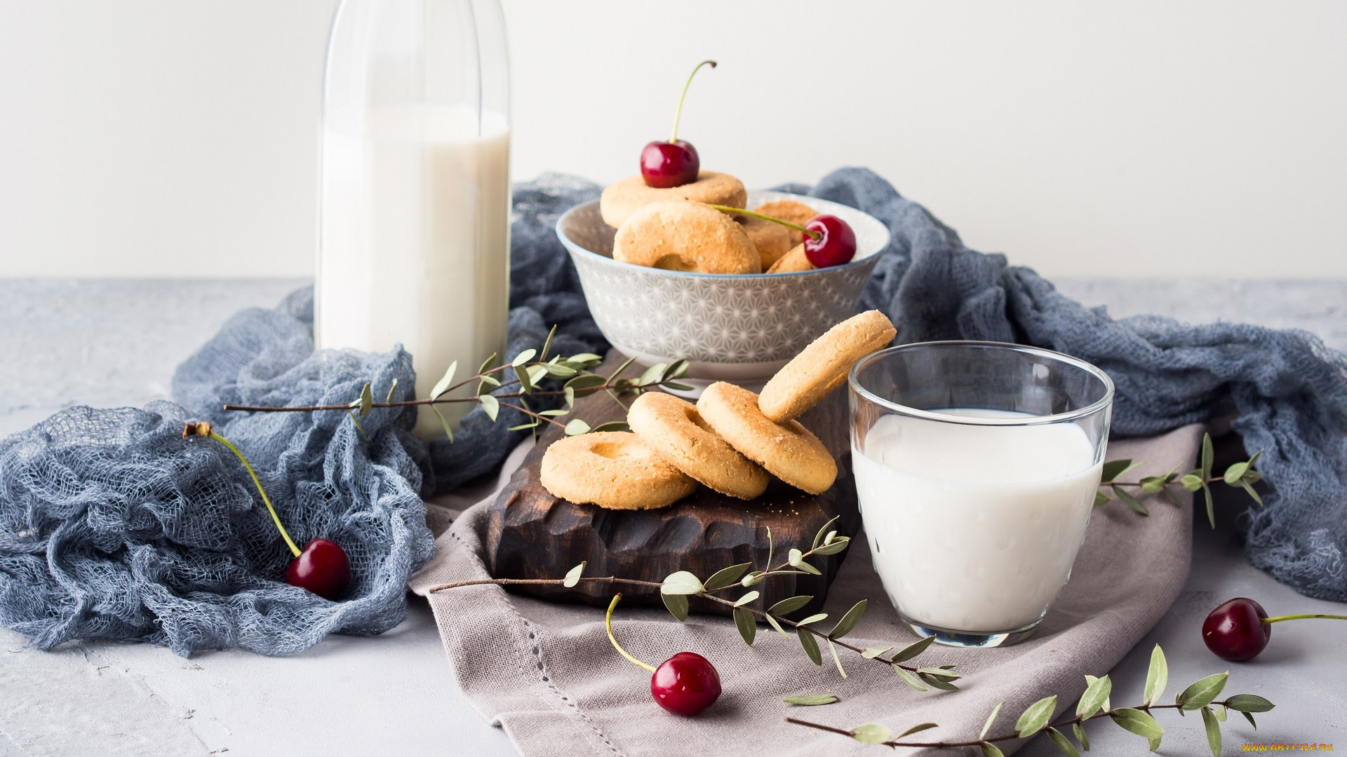 еда, пирожные, , кексы, , печенье, печенье, молоко, вишня