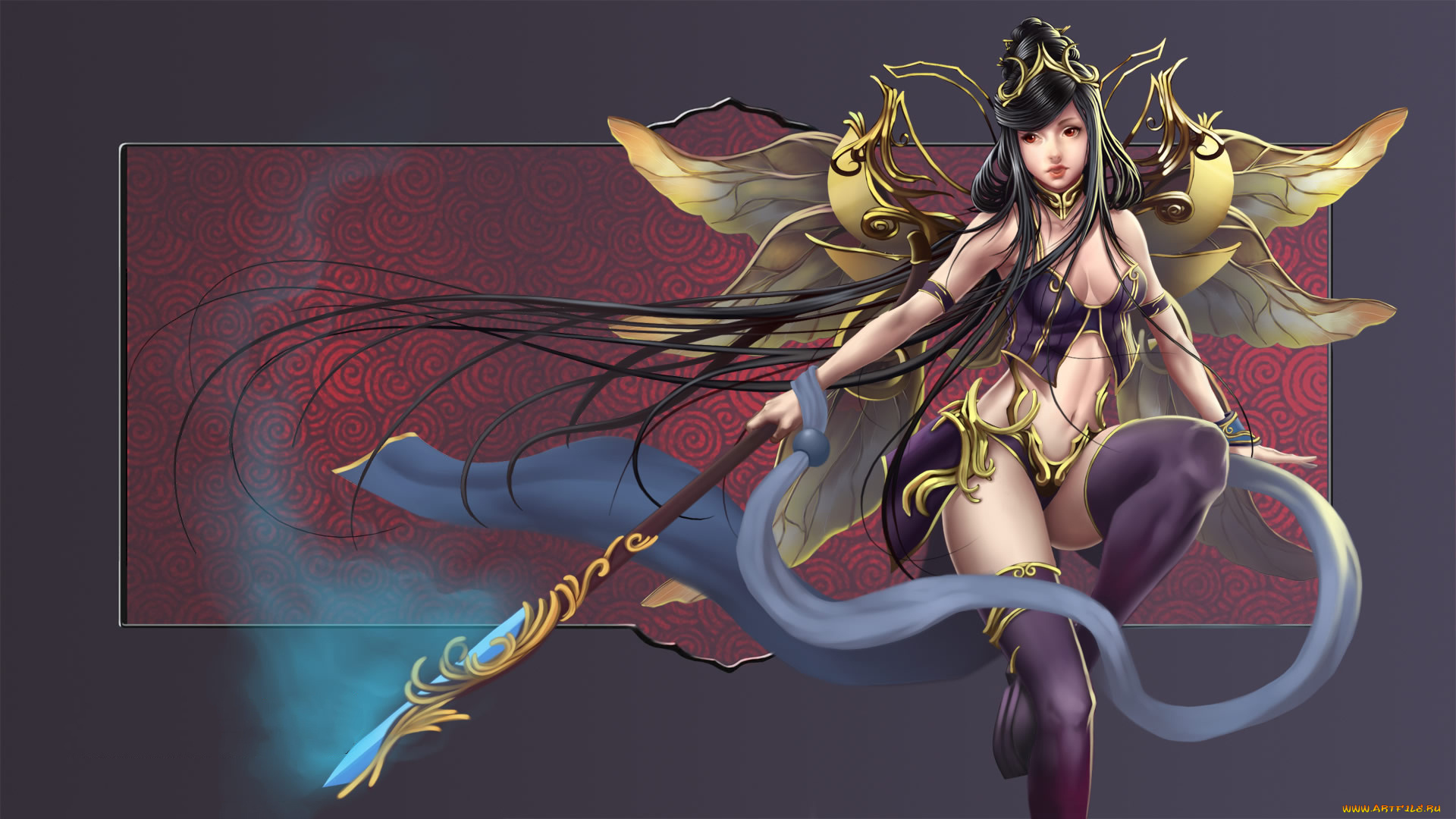 фэнтези, феи, девушка, фон, униформа, копье