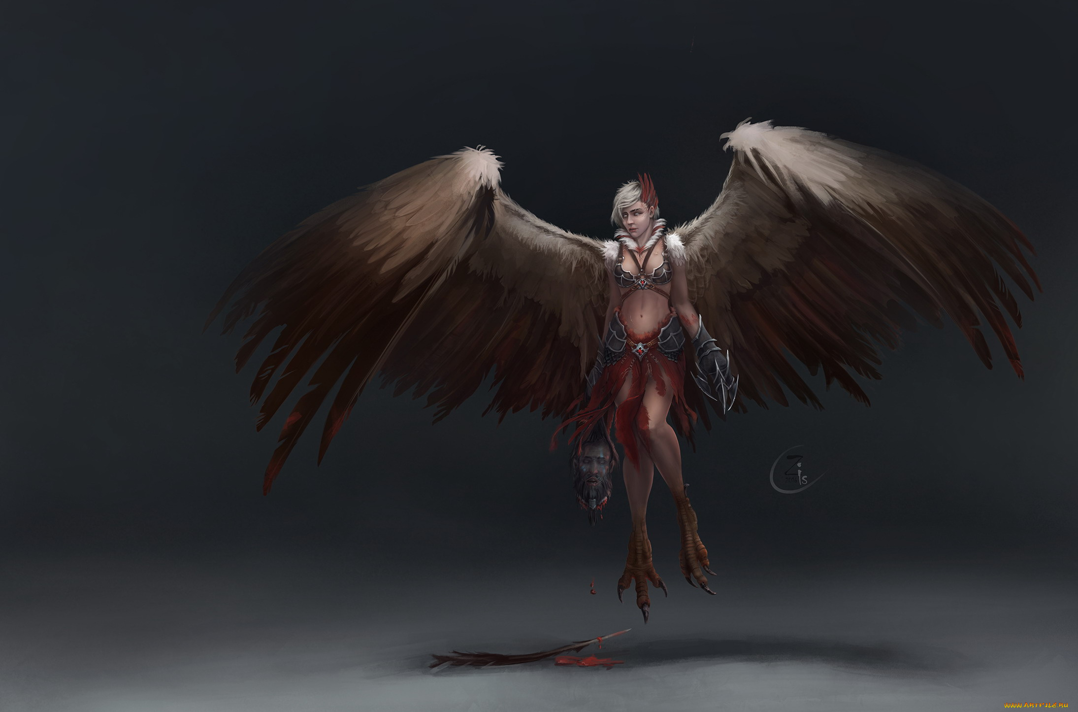 фэнтези, существа, девушка, крылья, голова, гарпия