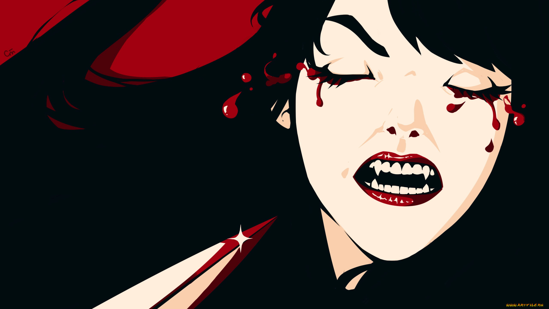 фэнтези, вампиры, девушка, лицо, вампир, кровь, кинжал