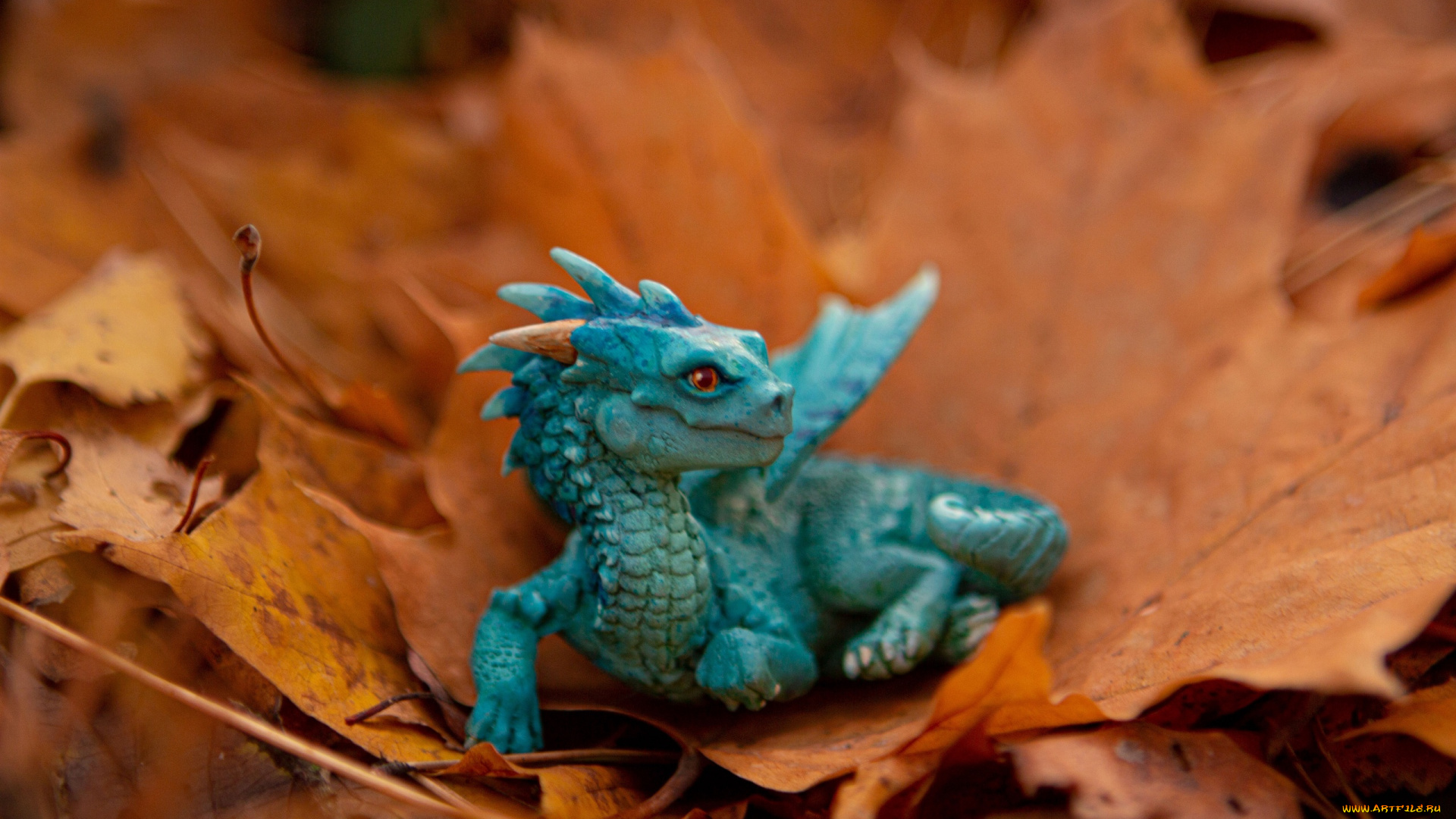 разное, игрушки, дракончик, фигурка, листья
