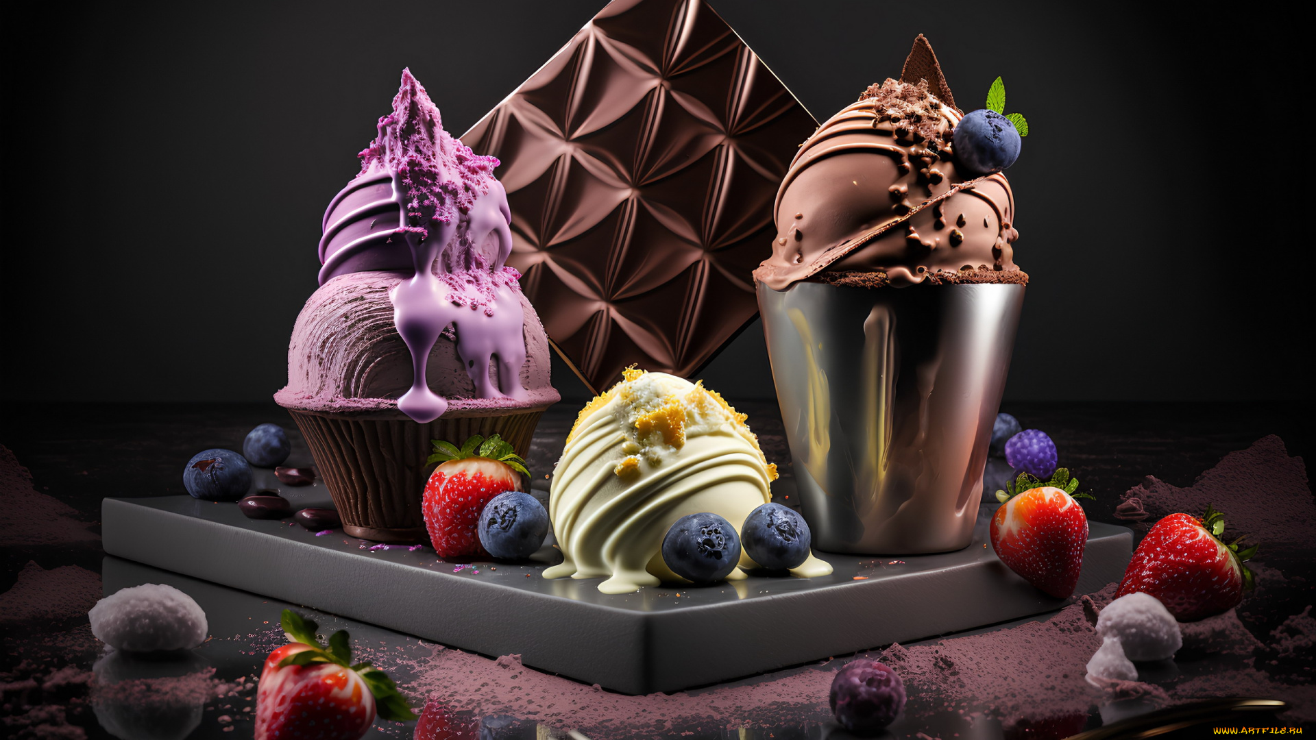 еда, мороженое, , десерты, ягоды, шоколад