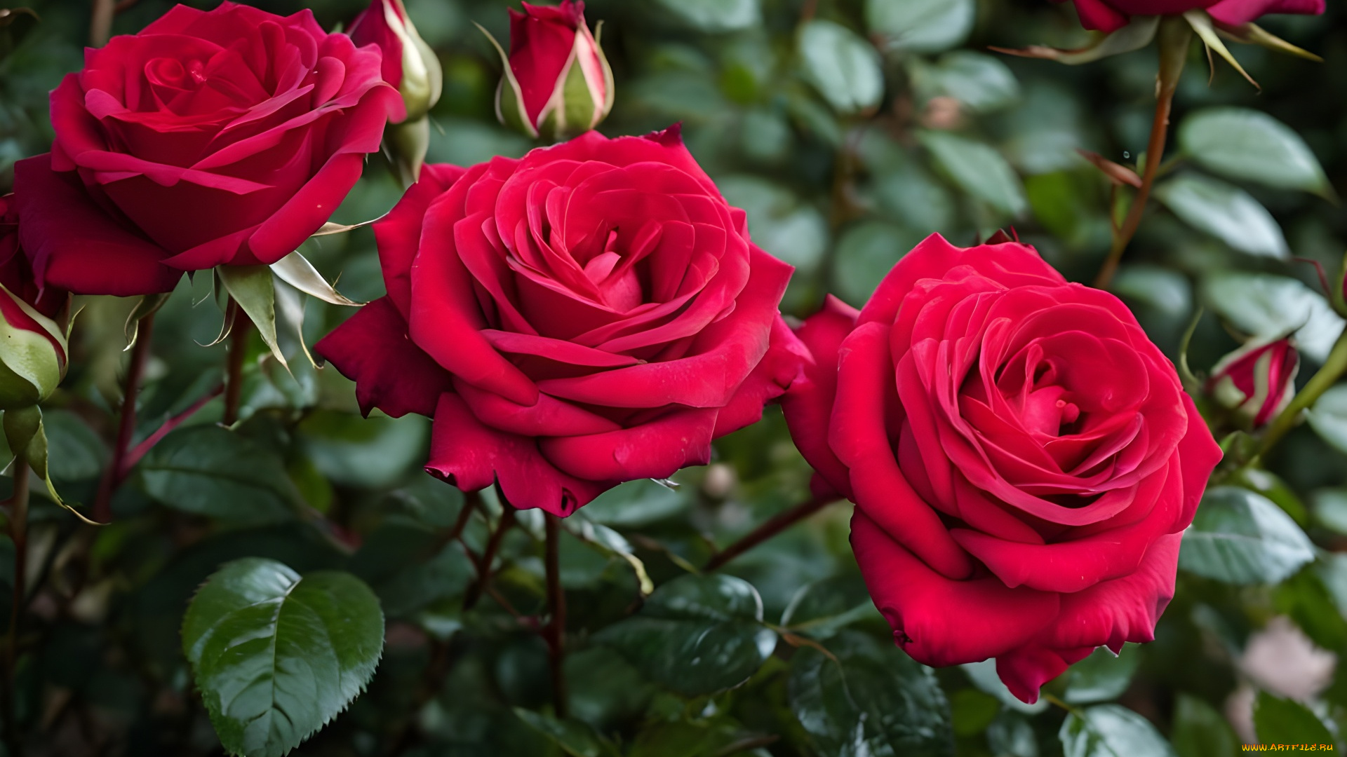 цветы, розы, куст, трио