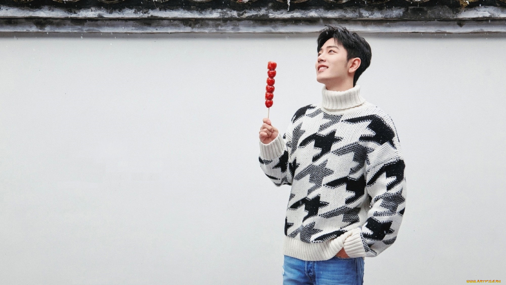 мужчины, xiao, zhan, актер, свитер, конфета, крыша