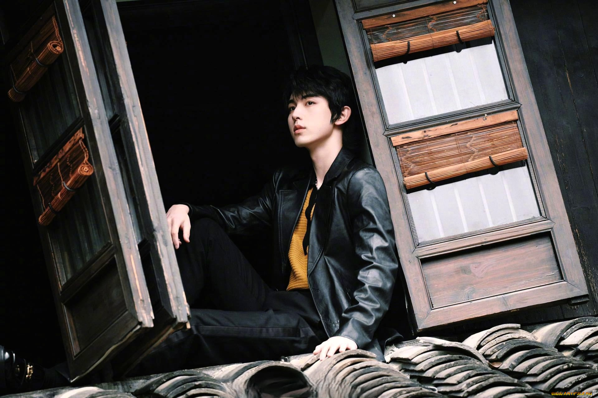 guo, jun, chen, мужчины, guo, cheng, парень, куртка, окно, крыша