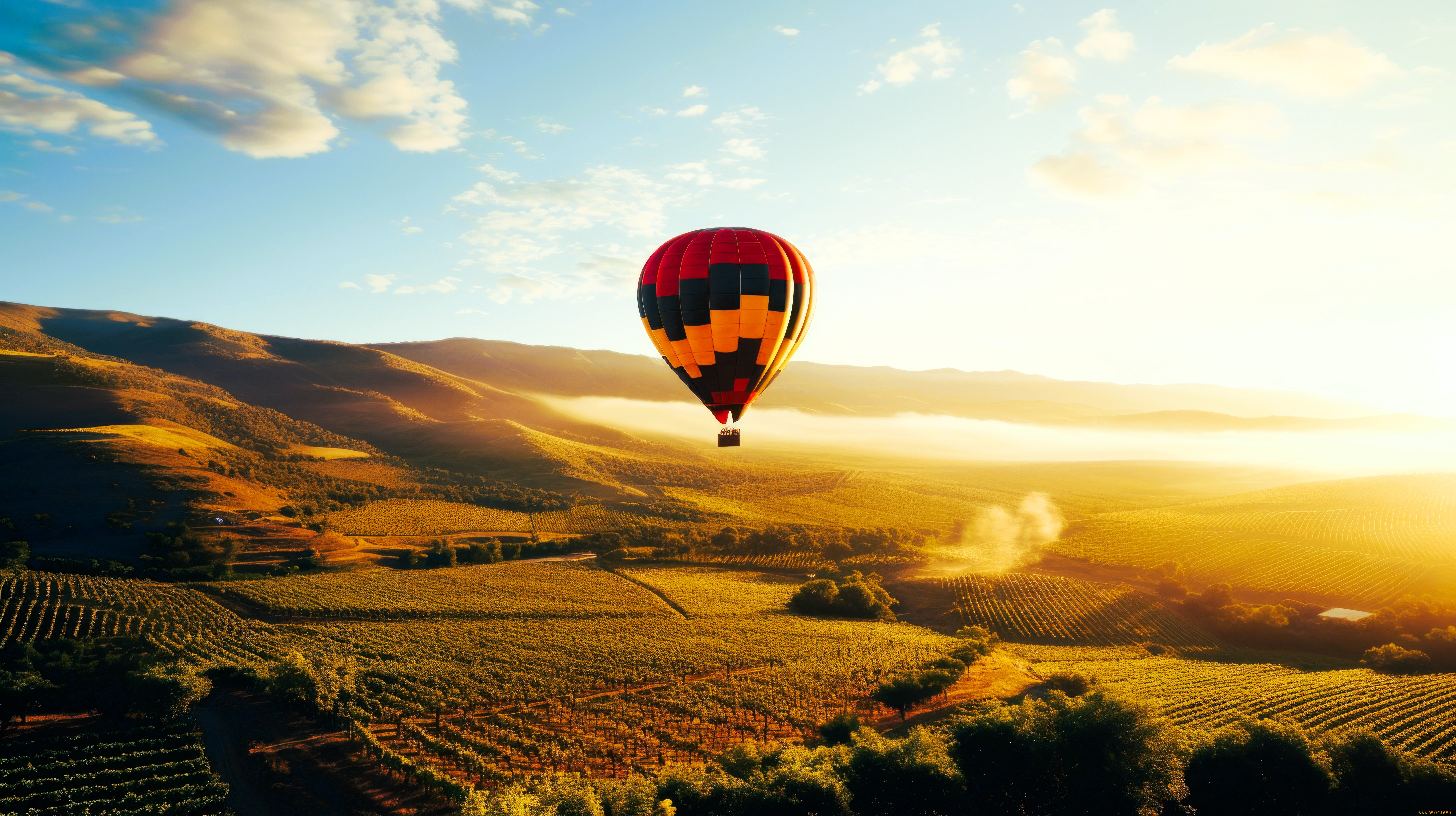 авиация, воздушные, шары, дирижабли, воздушный, шар, полет, небо, поля, озеро