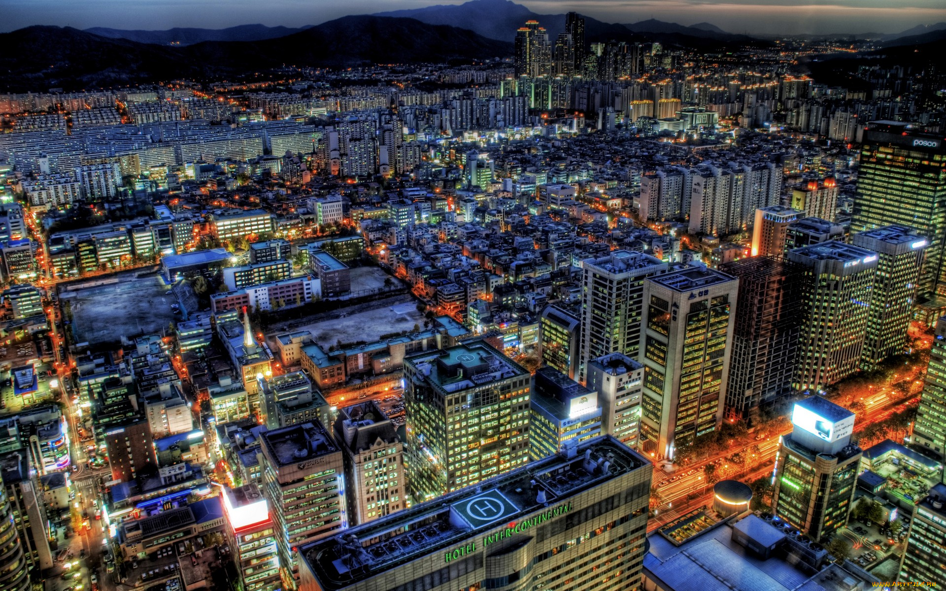 города, огни, ночного