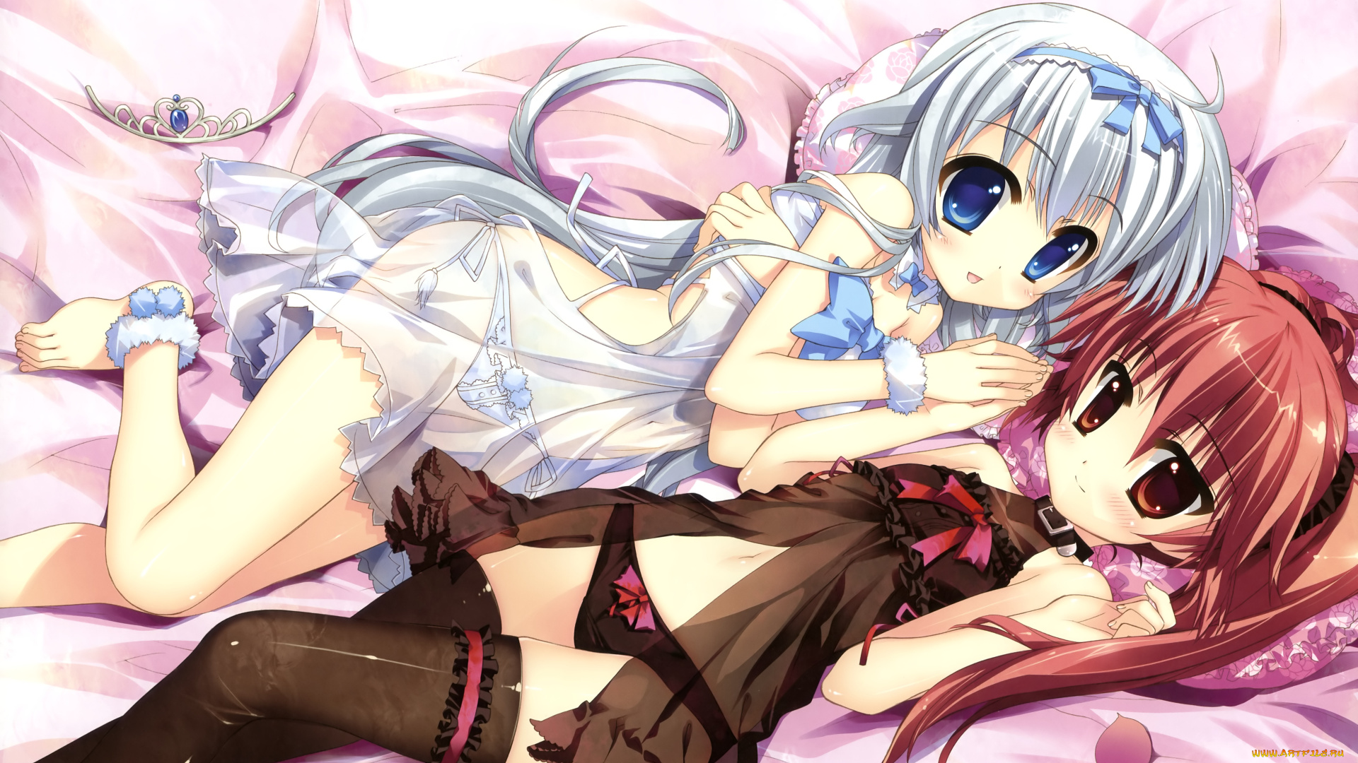 аниме, *unknown, другое, девушки, постель, корона