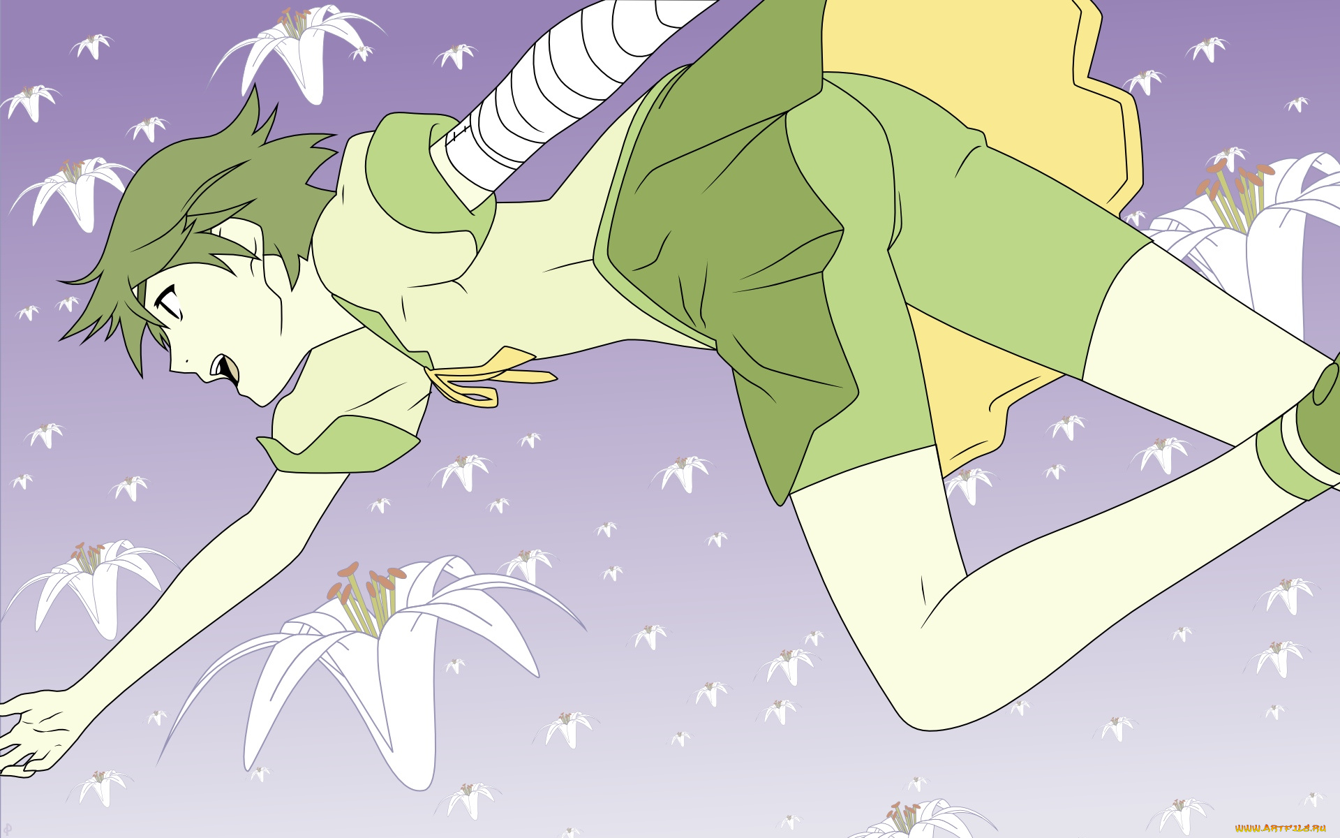 аниме, bakemonogatari, kanbaru, suruga, девушка, форма, бинт, шорты, цветы