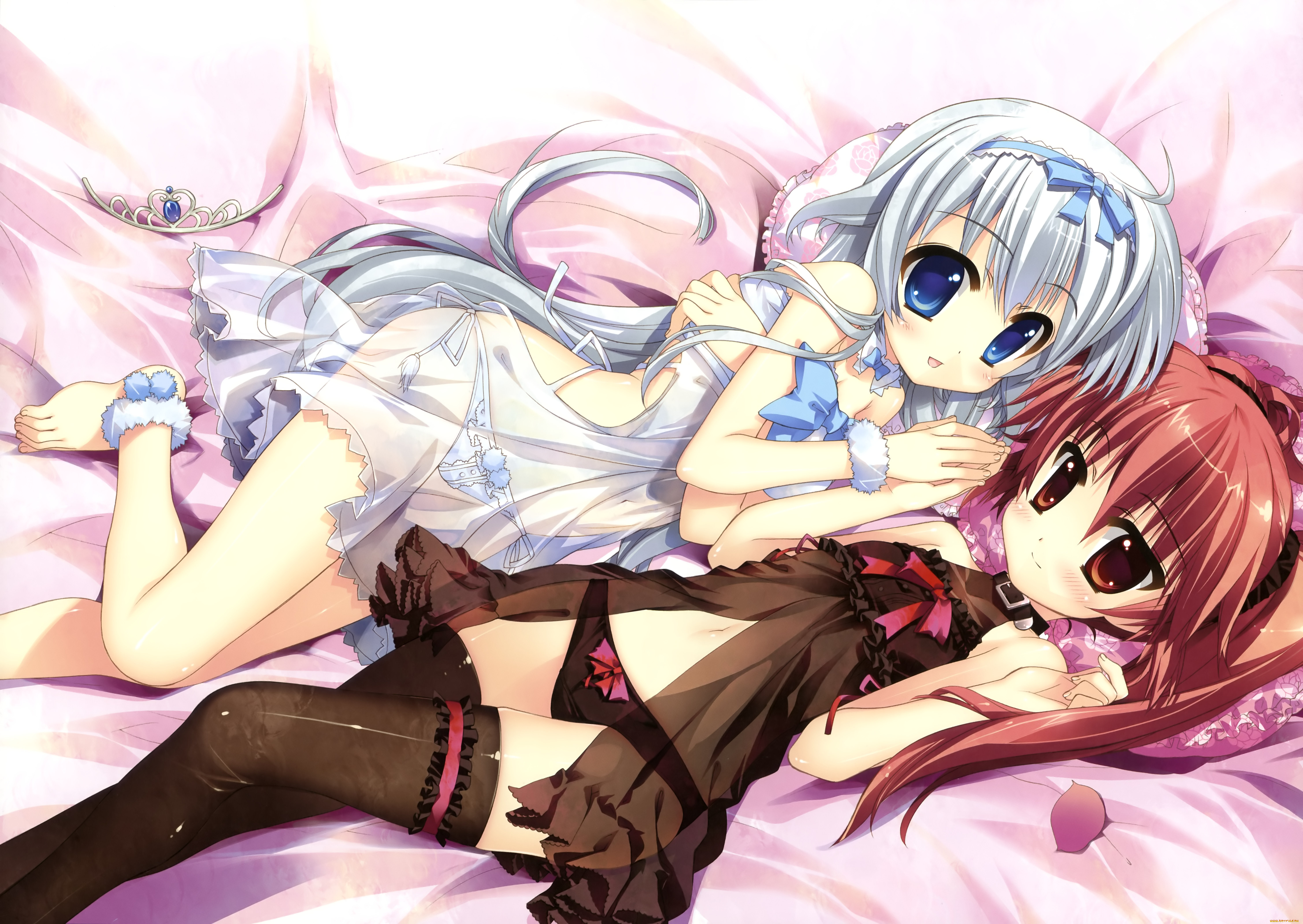 аниме, *unknown, другое, девушки, постель, корона