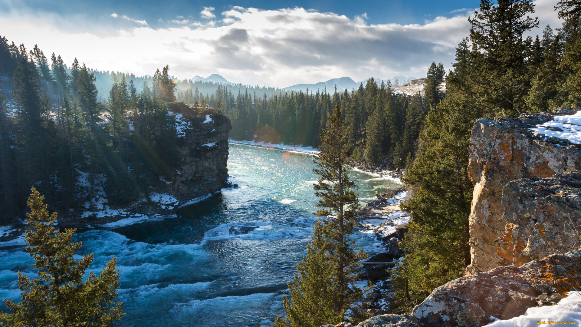 bow, river, alberta, canada, природа, реки, озера, деревья, зима, скалы, горы, канада, альберта, река, боу
